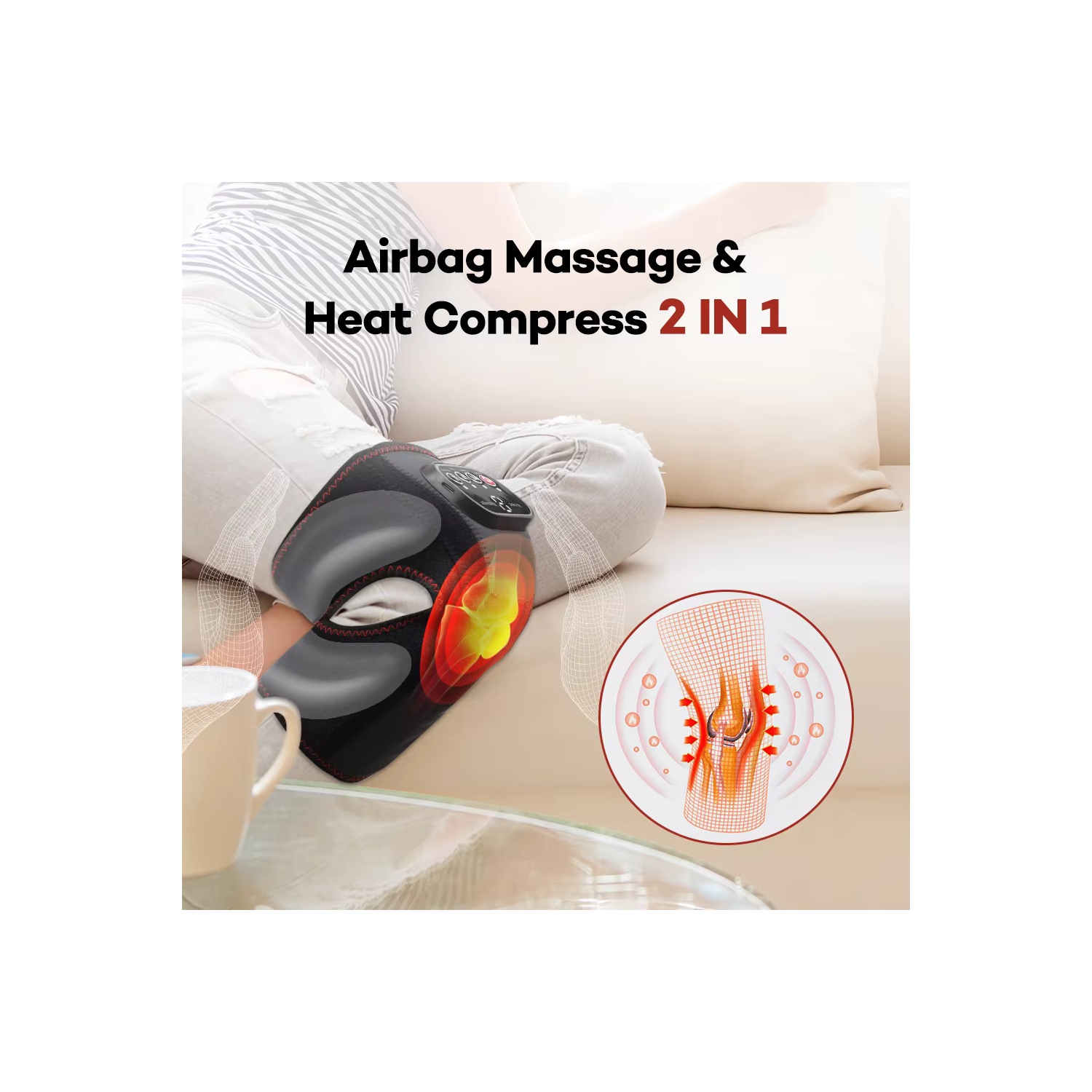 Wireless Heating Air Pressure Knee Brace,Airbag Massage Belt,Hot Compression Knee Massager,Leg Massage Device with Heat Therapy