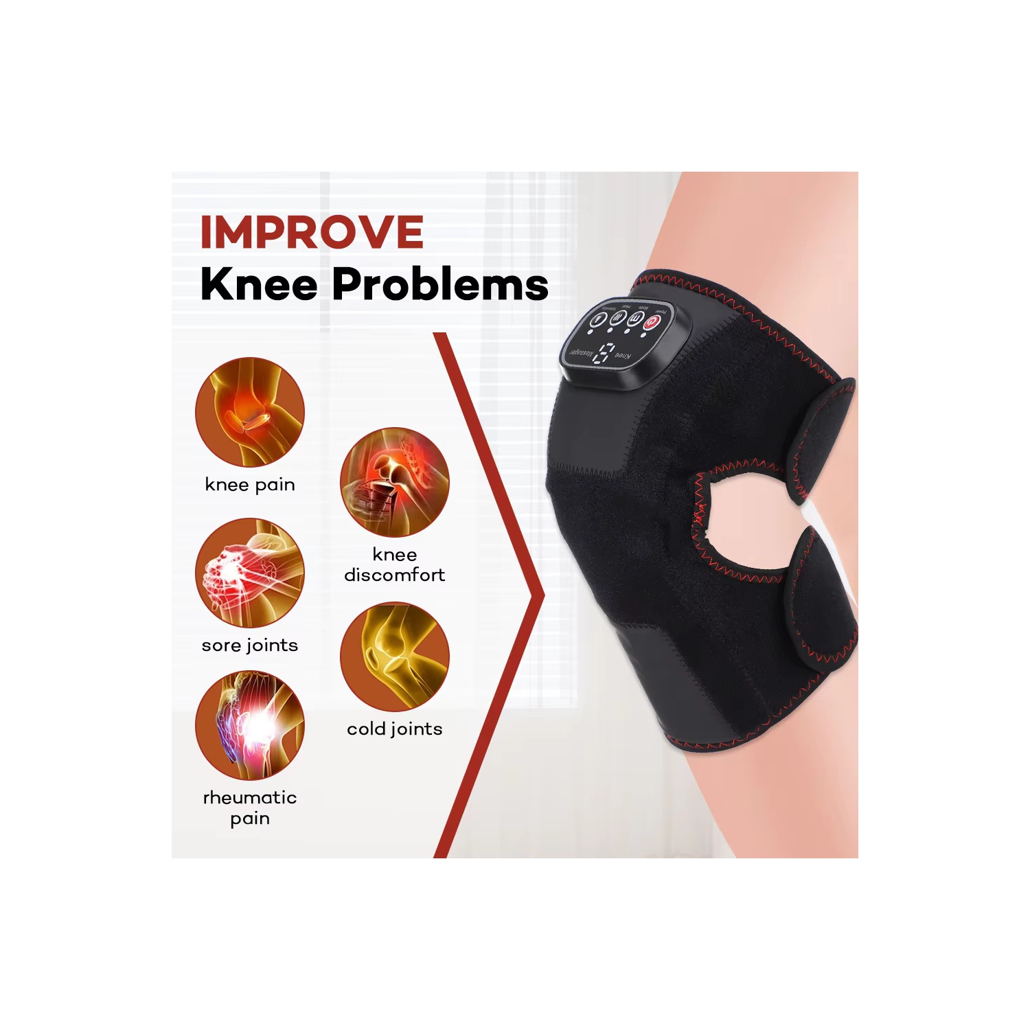 Wireless Heating Air Pressure Knee Brace,Airbag Massage Belt,Hot Compression Knee Massager,Leg Massage Device with Heat Therapy