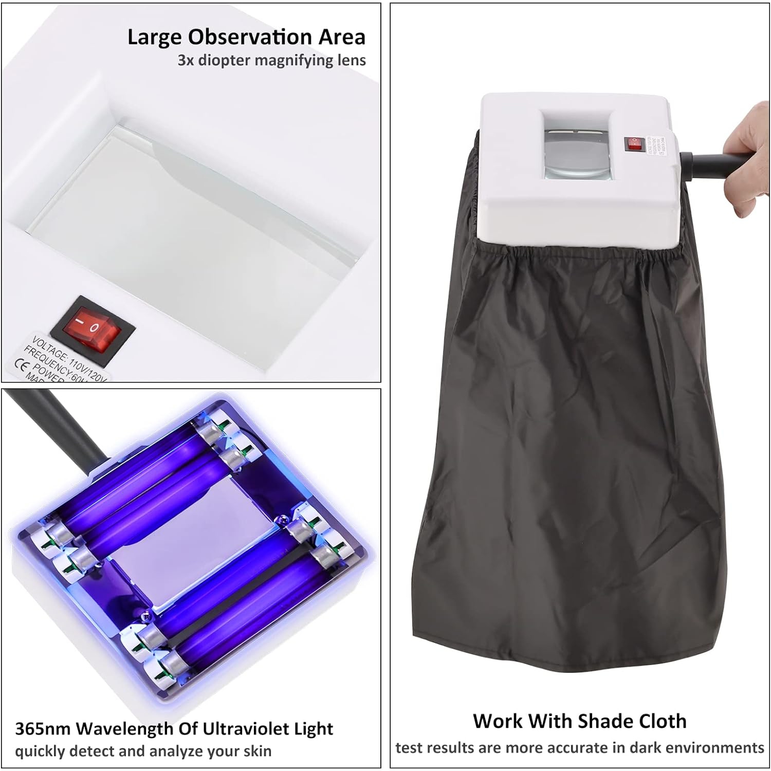 Woods Lamp Skin Analyzer,Portable Magnifying Analyzer Facial Woods Lamp with Shade Cloth,Woods Lamp for Skin Testing Home Use Salon SPA Machine