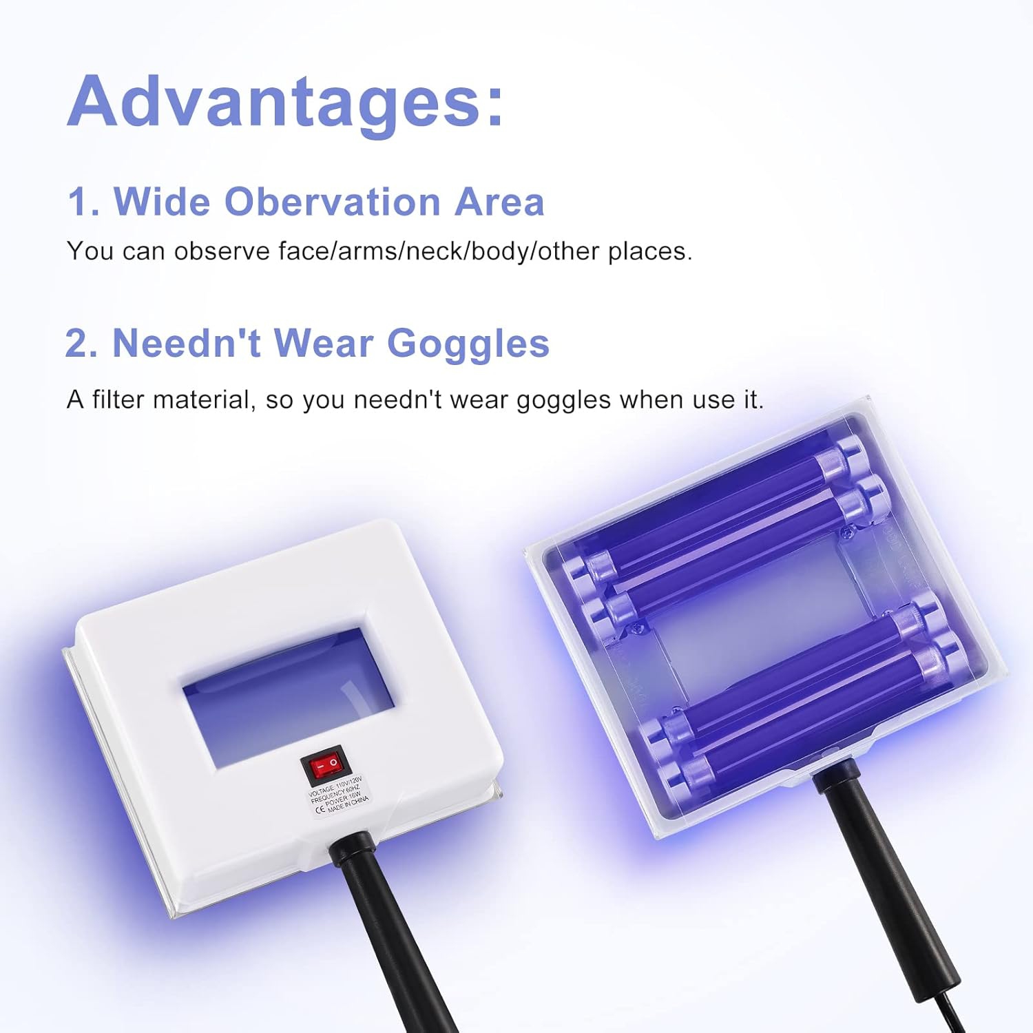 Woods Lamp Skin Analyzer,Portable Magnifying Analyzer Facial Woods Lamp with Shade Cloth,Woods Lamp for Skin Testing Home Use Salon SPA Machine