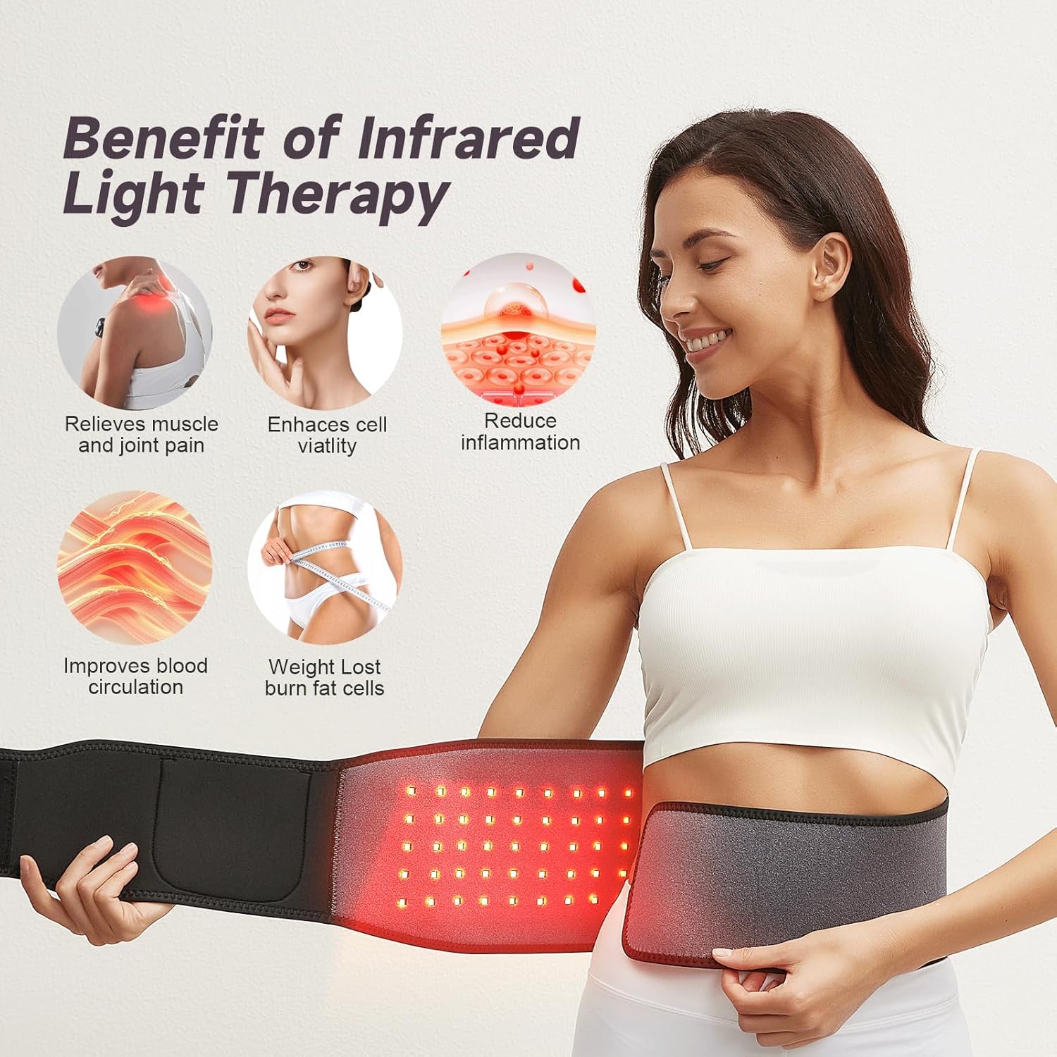 Red Light Therapy Belt Remote Control 660nm&850nm Infrared Light Therapy Wrap Care Belt for Back Waist Muscle Pain Relief
