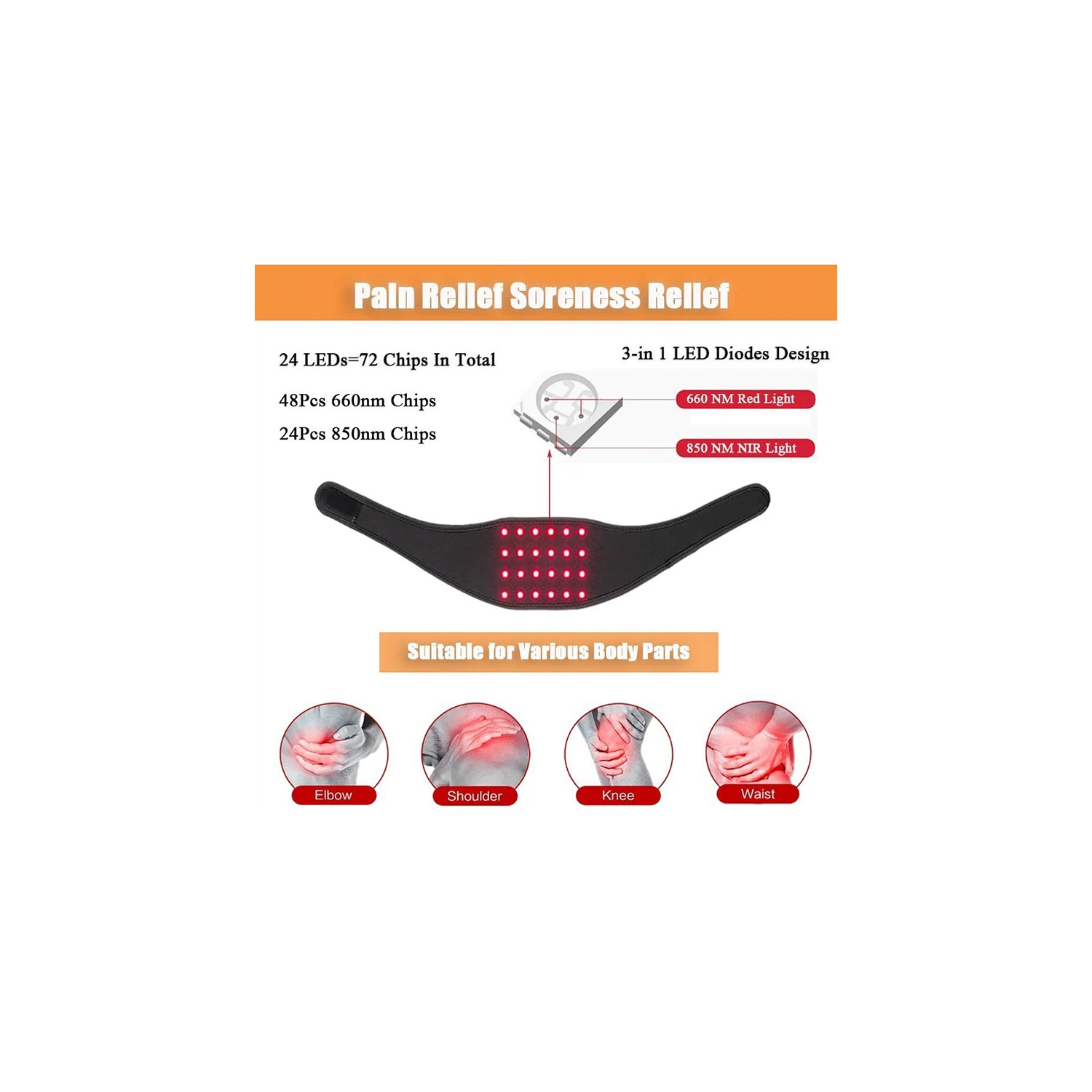 Infrared Light Therapy Strap for Neck 24 LEDs 660/850nm Red Light Physiotherapy Wrist Strap Neck Therapy Belt Wrap