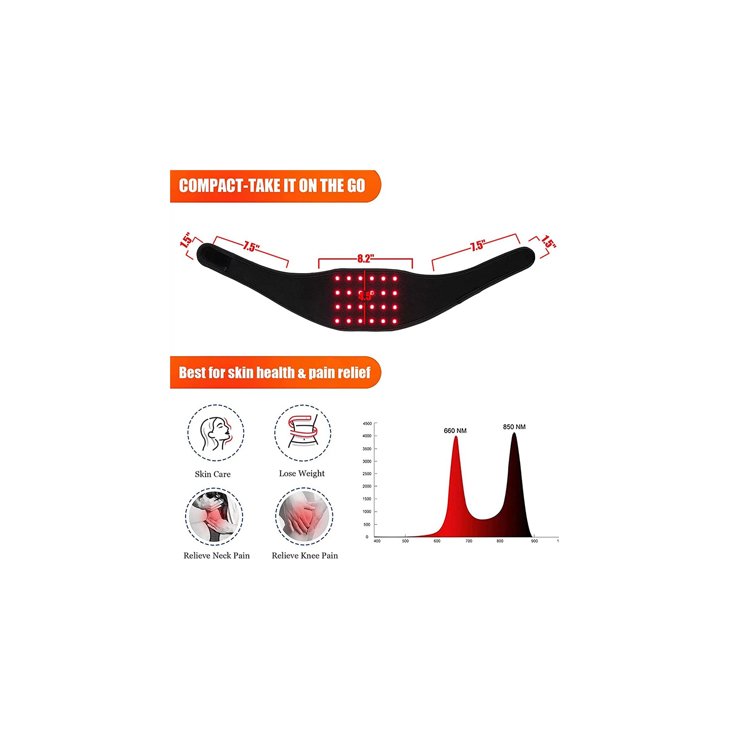 Infrared Light Therapy Strap for Neck 24 LEDs 660/850nm Red Light Physiotherapy Wrist Strap Neck Therapy Belt Wrap