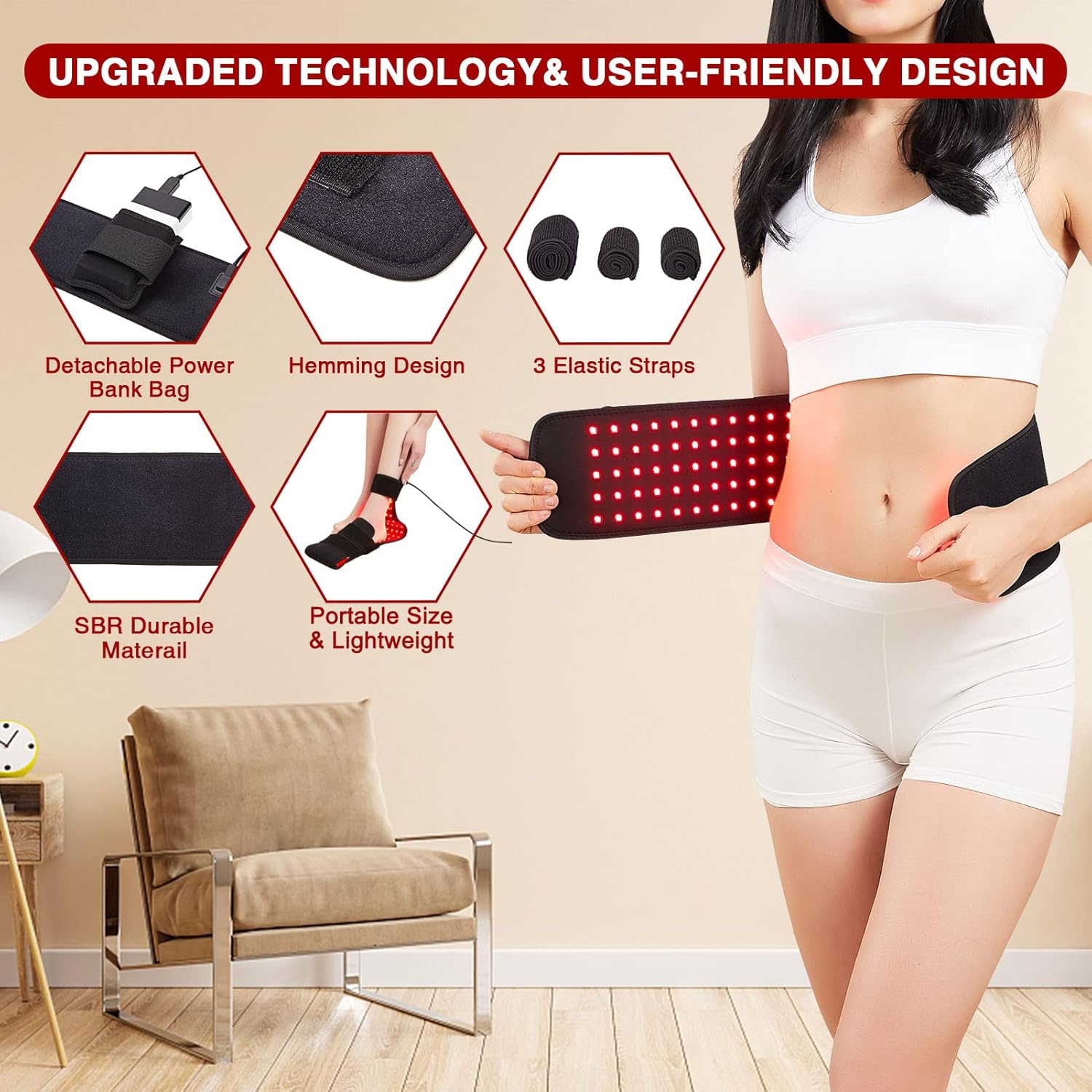 LED – Luminothérapie rouge pour les pieds et le corps, 640 nm & 660 nm & 880 nm – Ceinture de luminothérapie infrarouge, enveloppe de