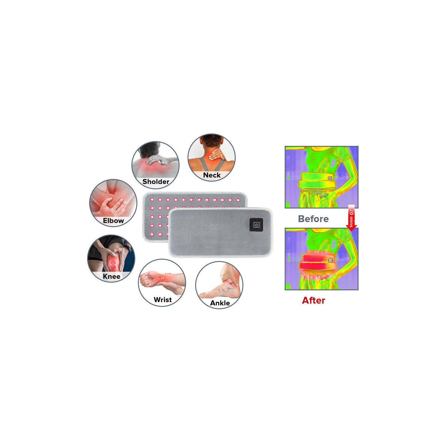 Coussin thérapeutique à lumière rouge pour douleur corporelle, ceinture de luminothérapie infrarouge pour soulagement de la douleur, ceinture de