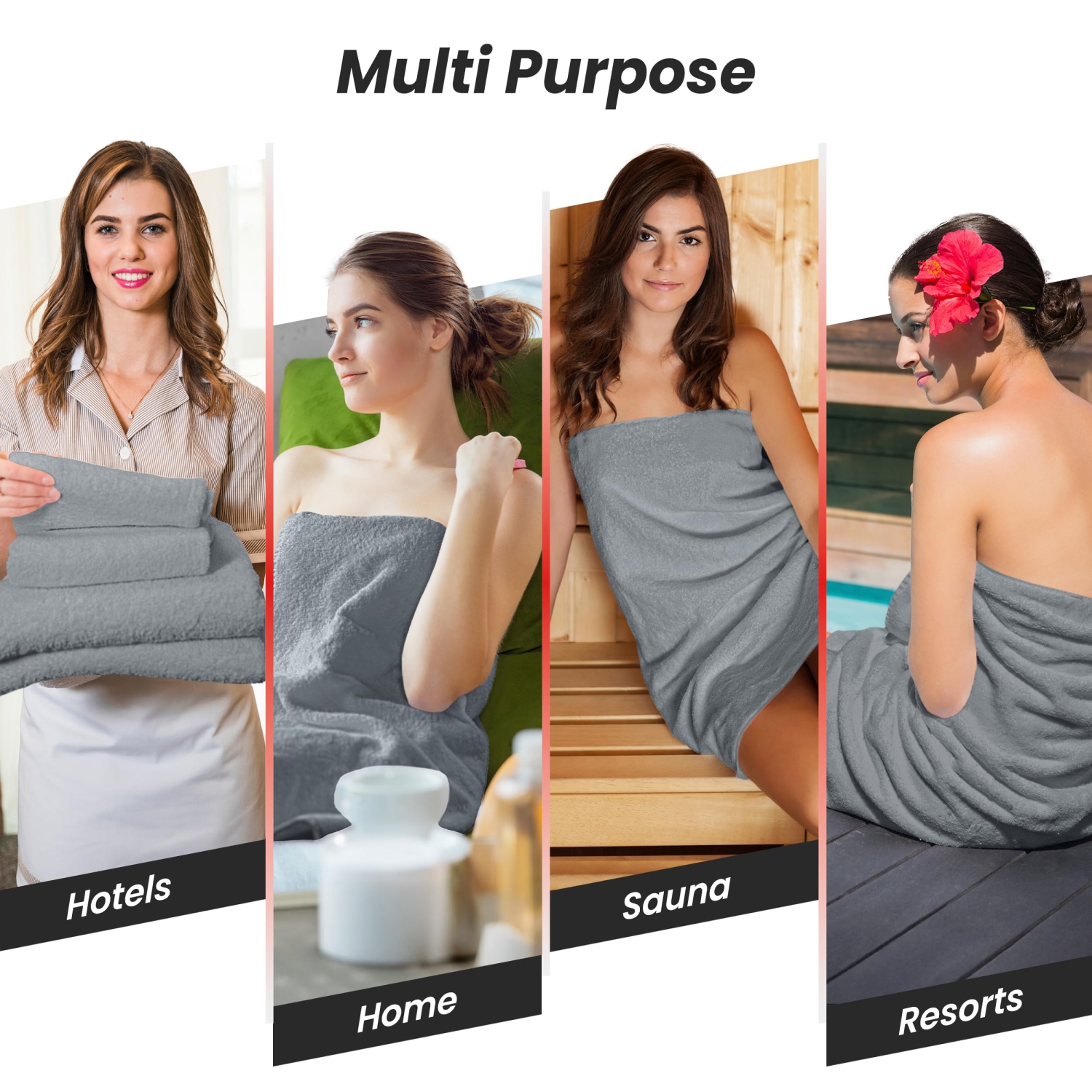 Canadian Linen Royale Towels, Pack of 3, Soft Absorbent Cotton Lightweight Quick Dry Towels for Home Salon Gym, Light Grey