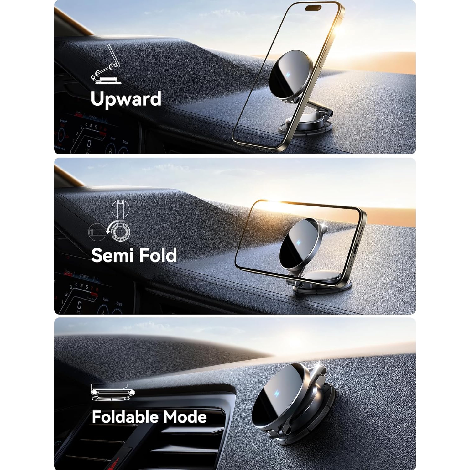 MagSafe Car Mount Charger, [All-Metal] 15W Fast MagSafe Car Charger, Hands Free Magnetic Phone Charger Holder Dashboard for iPhone, Black