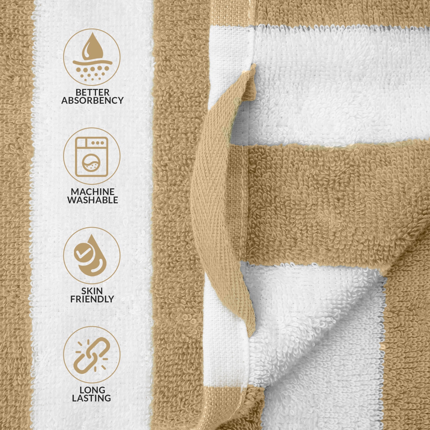 Canadian Linen Cabana Stripe Beach Towels Set, 2 Pack, 30"x60" Cotton Soft Absorbent Soft Quick Dry Lightweight Pool Towel for Resorts, Grey & Beige