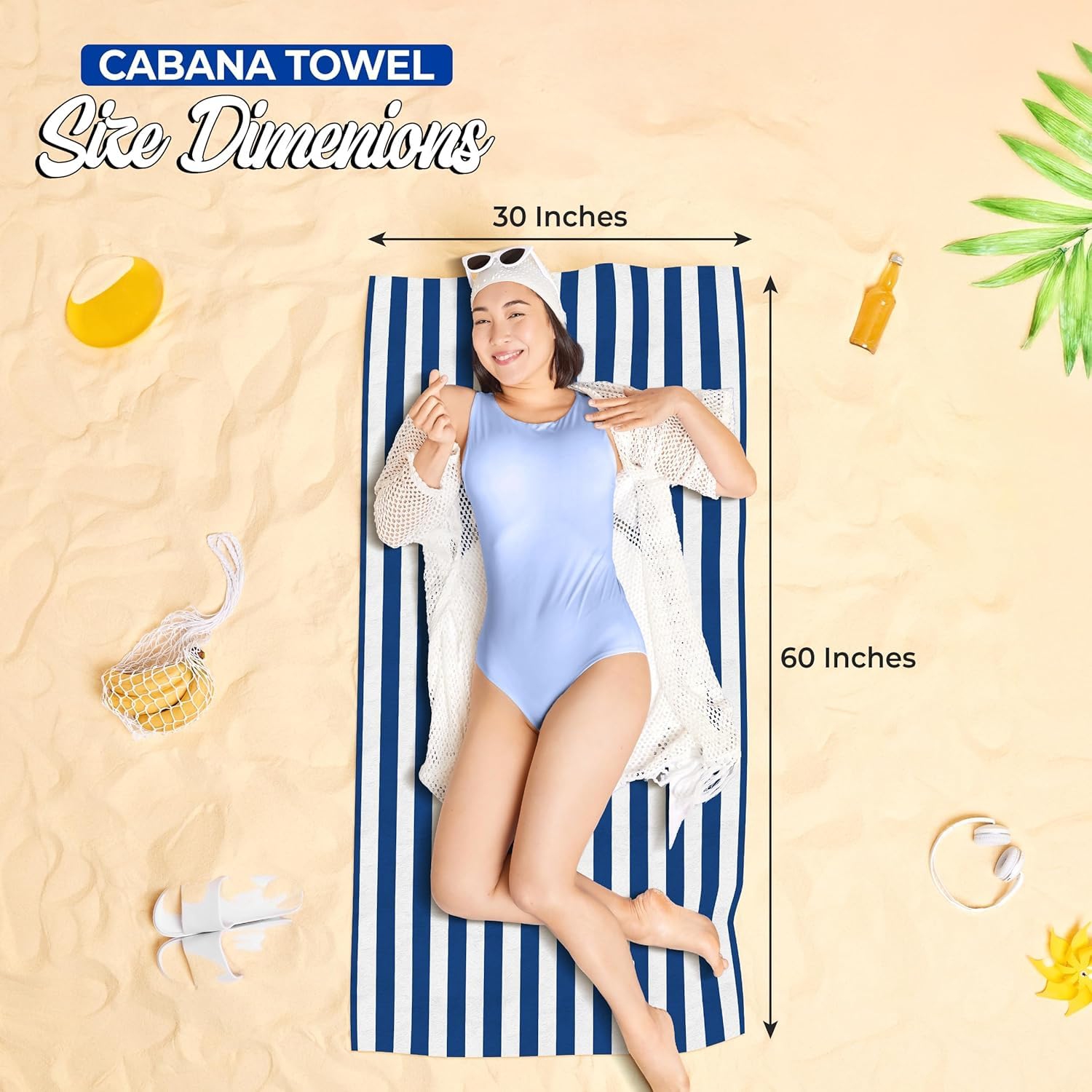 Canadian Linen – Ensemble de serviettes de plage à rayures Cabana, 2 serviettes de plage, 30 x 60 po, coton doux et absorbant doux, séchage