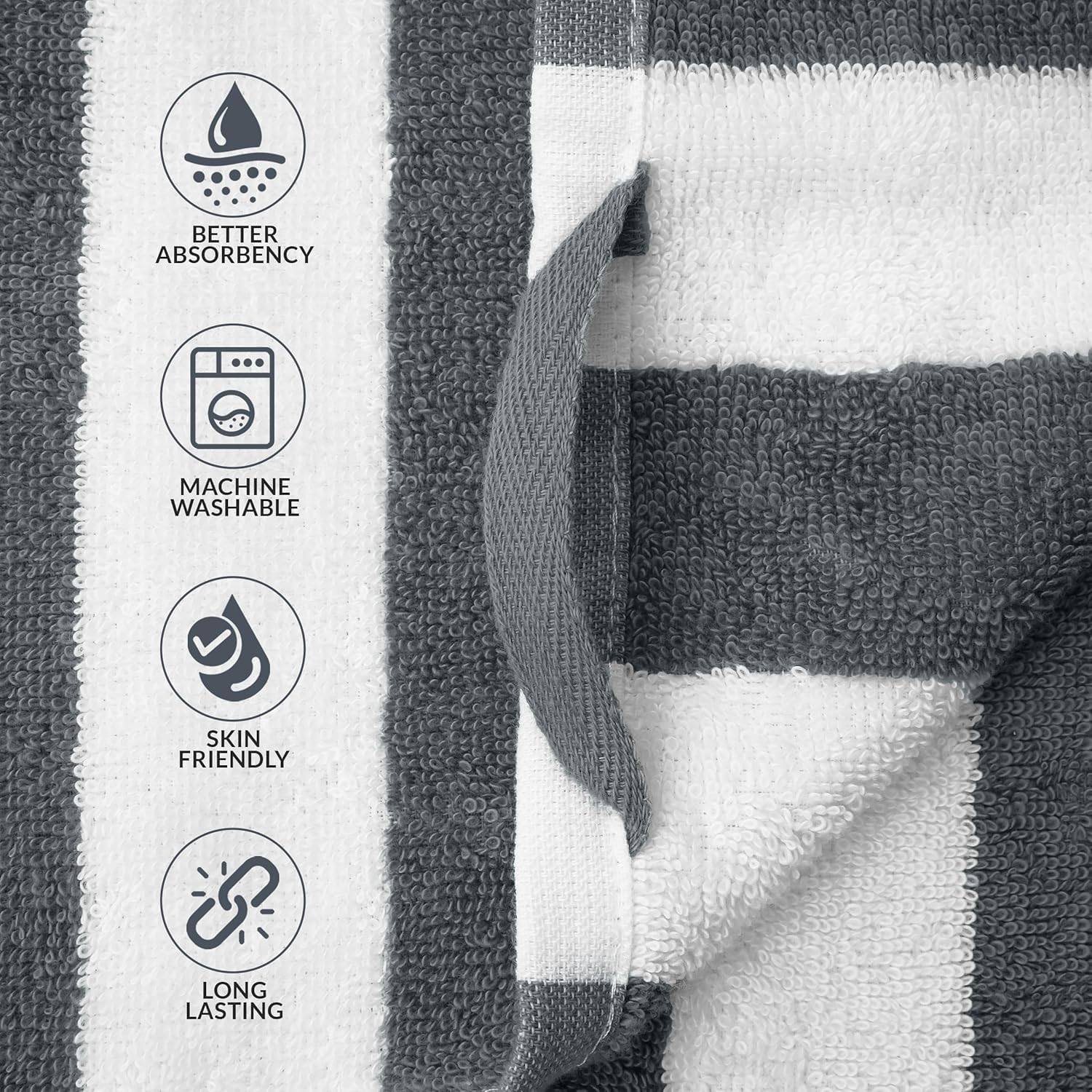 Canadian Linen Cabana Stripe Beach Towels Set, 2 Pack, 30"x60" Quick Dry Lightweight Soft Absorbent Cotton Large Pool Towel for Home, Hospitality,