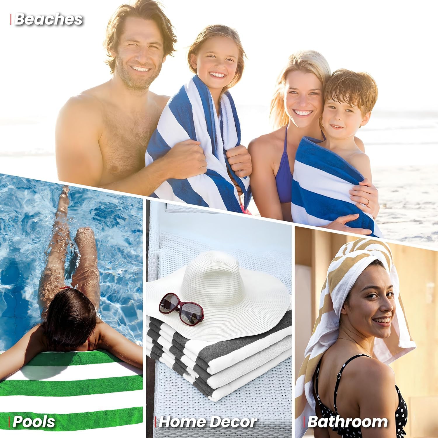 Canadian Linen Cabana Stripe Beach Towels Set, 2 Pack, 30"x60" Quick Dry Lightweight Soft Absorbent Cotton Large Pool Towel for Home, Hospitality,