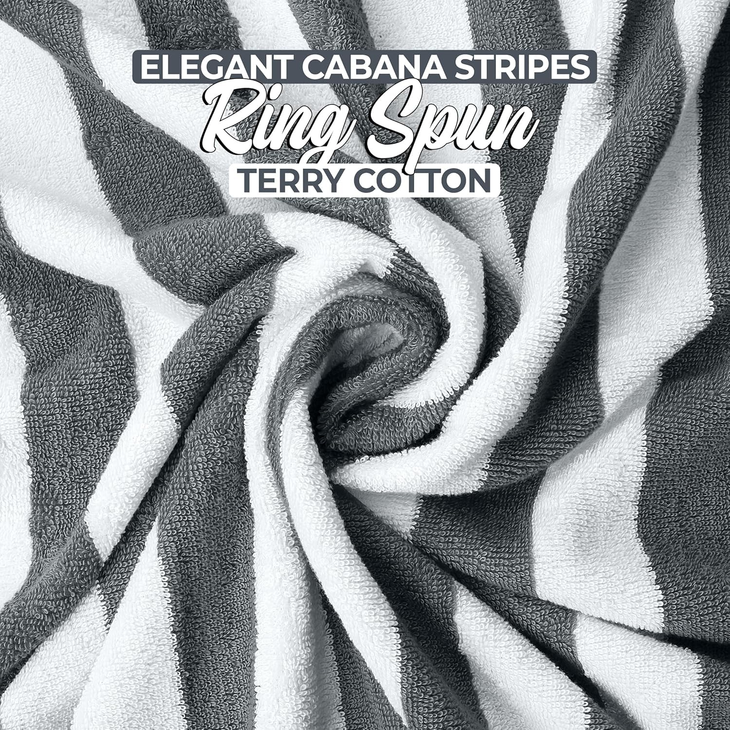 Ens. De serviettes de plage en lin Cabana Stripe de Canadian Linen, paq. 2, 30 x 60 po, coton doux absorbant, séchage rapide, bleu et gris