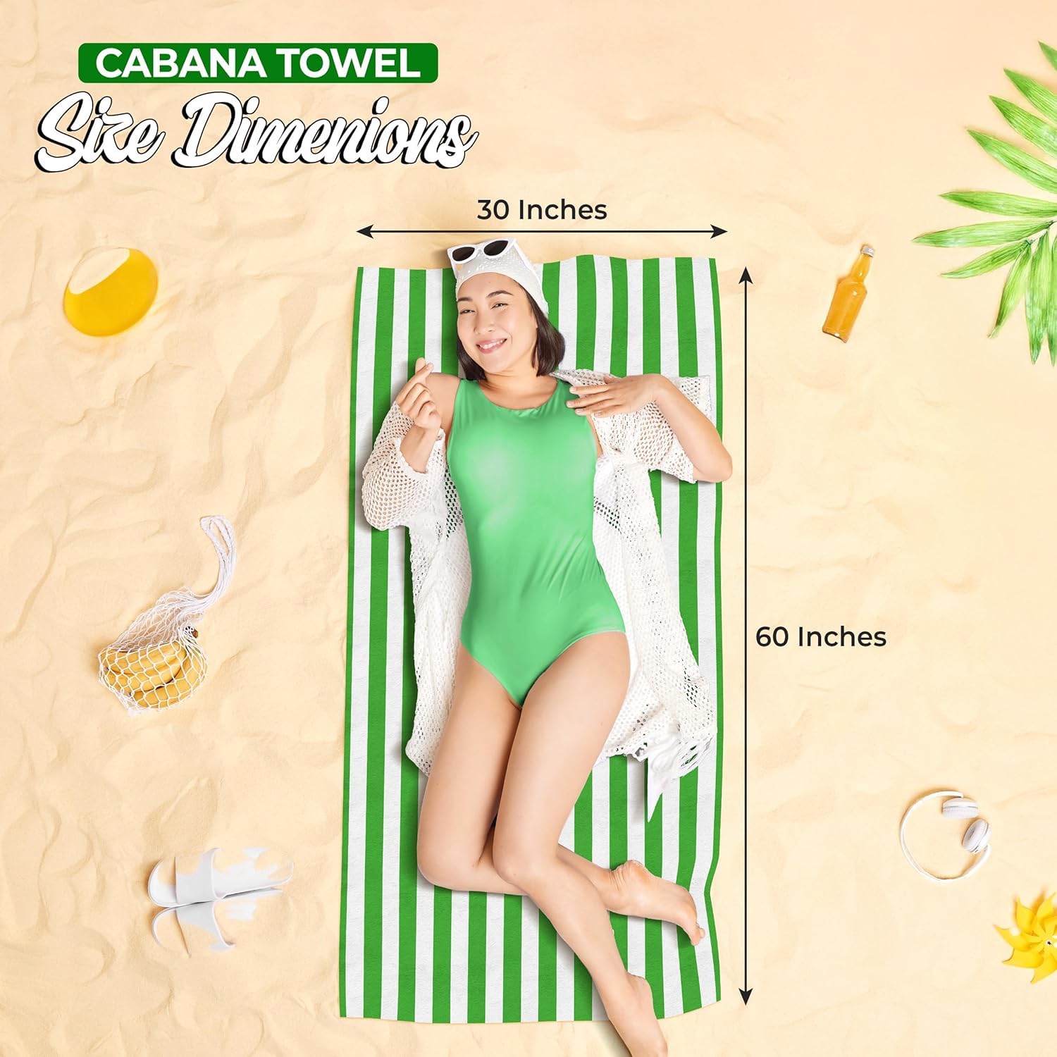 Ensemble de 2 serviettes de plage en lin canadien�� à rayures Cabana, très grand format, 30 x 60, séchage rapide, très absorbant, coton doux, grande