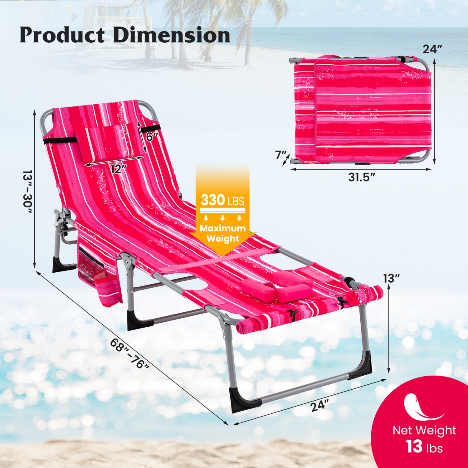 Gymax Outdoor Folding Chaise 5-Position Lounge Chair w/ Face Hole & Adjustable Footrest