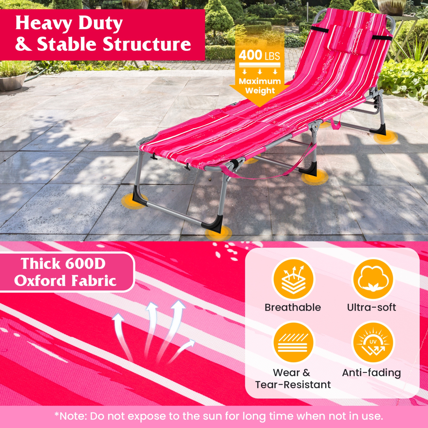 Gymax Outdoor Folding Chaise 5-Position Lounge Chair w/ Face Hole & Adjustable Footrest