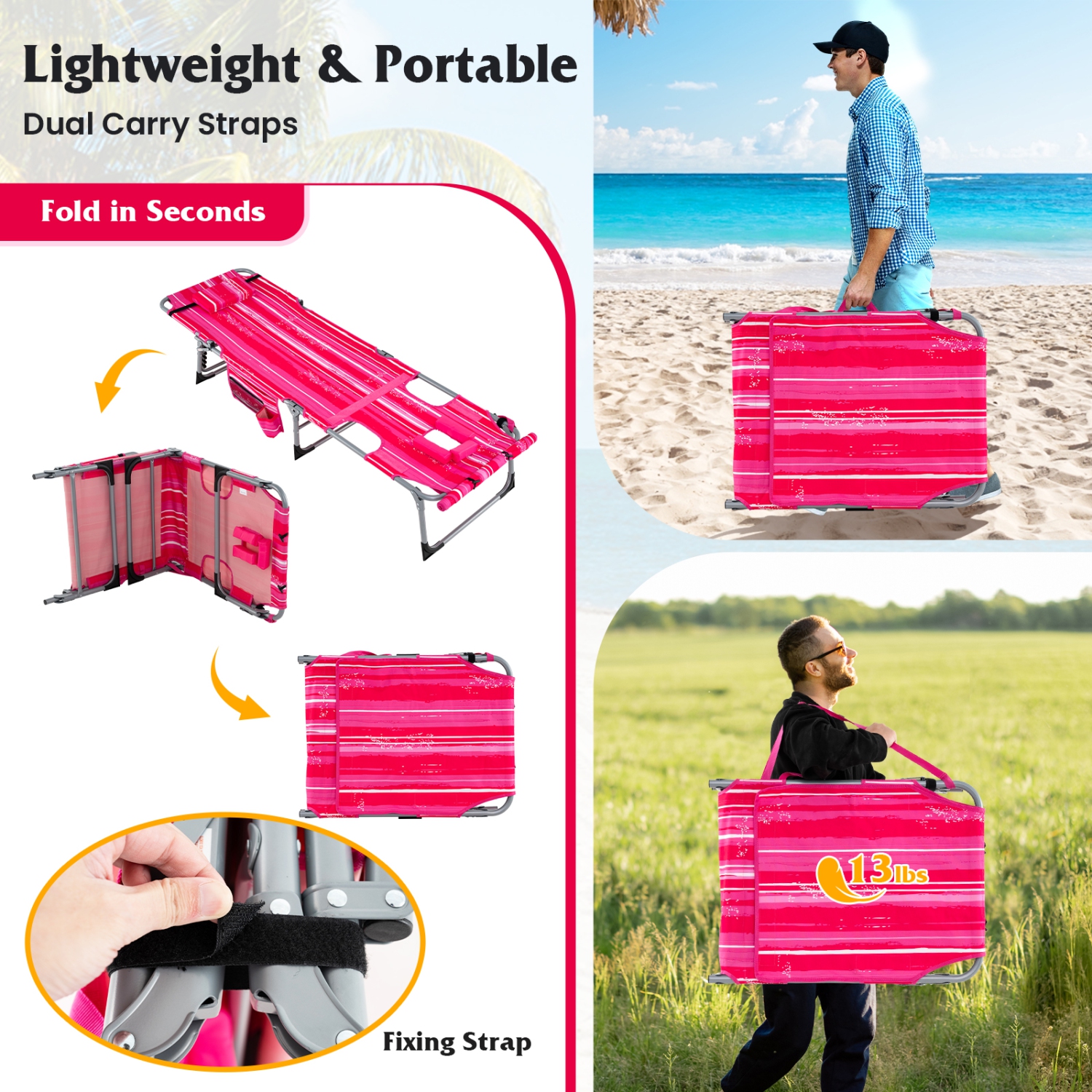 Gymax Outdoor Folding Chaise 5-Position Lounge Chair w/ Face Hole & Adjustable Footrest