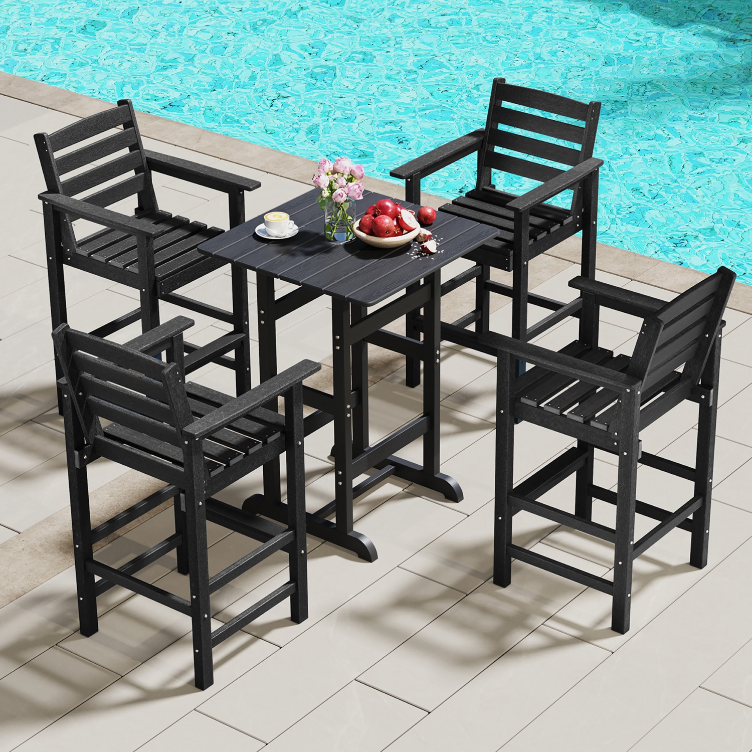Gymax Patio Bar Stools Set of 4 Tall Adirondack Chair w/ Backrest Armrests & Footrests