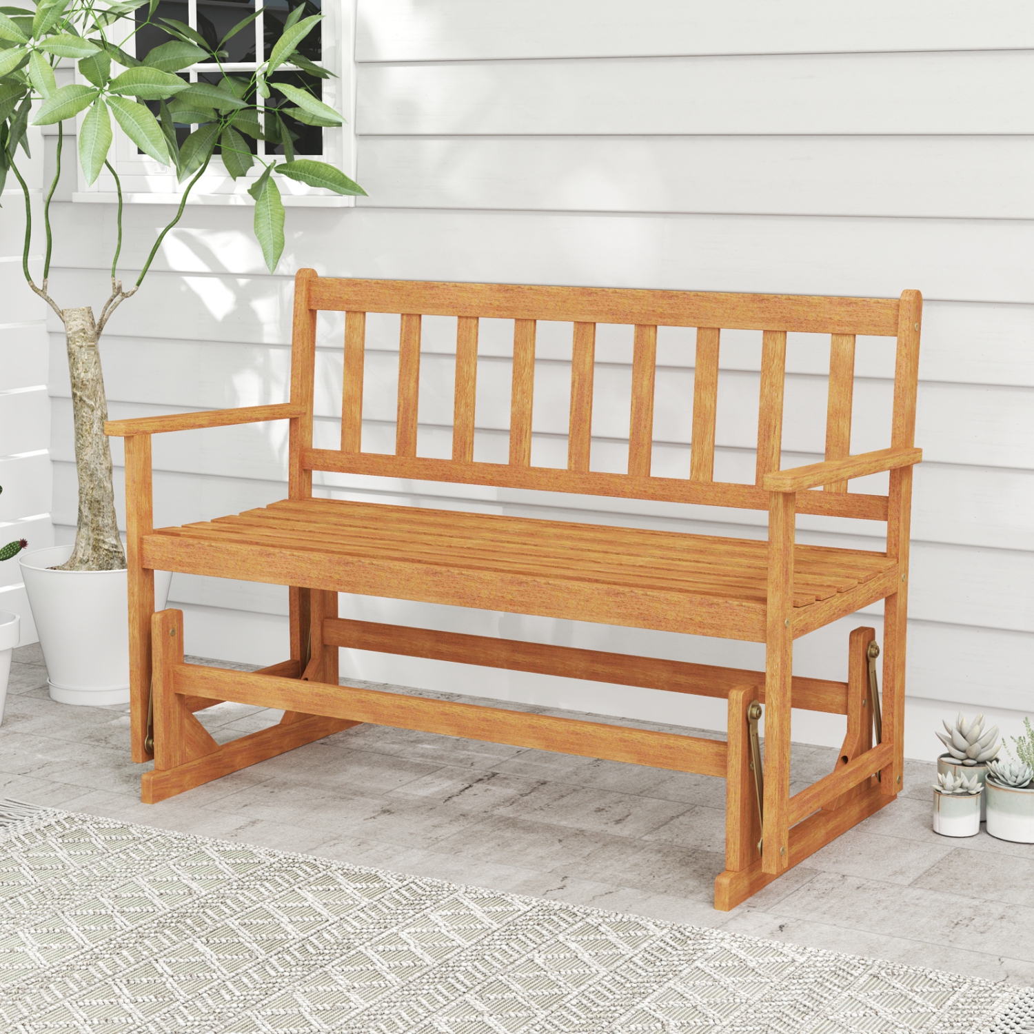 Gymax 2 Person Patio Glider Bench Solid Acacia Wood Porch Glider Chair w/ Seat