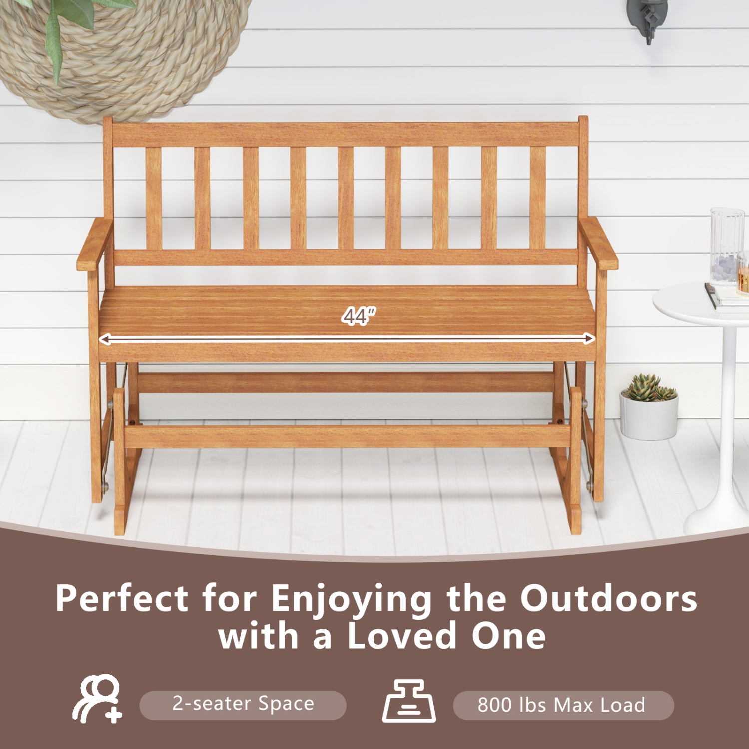 Gymax 2 Person Patio Glider Bench Solid Acacia Wood Porch Glider Chair w/ Seat