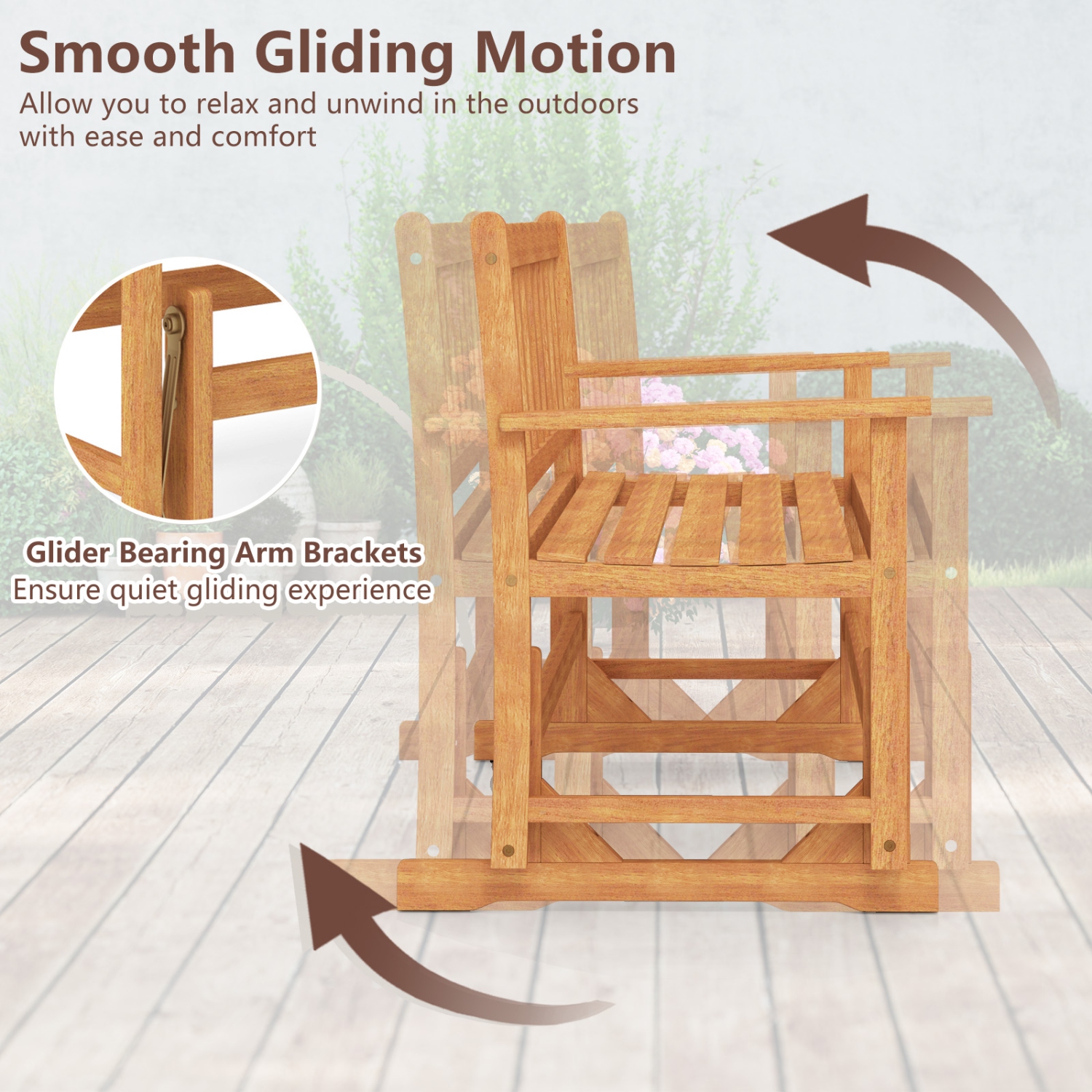 Gymax 2 Person Patio Glider Bench Solid Acacia Wood Porch Glider Chair w/ Seat
