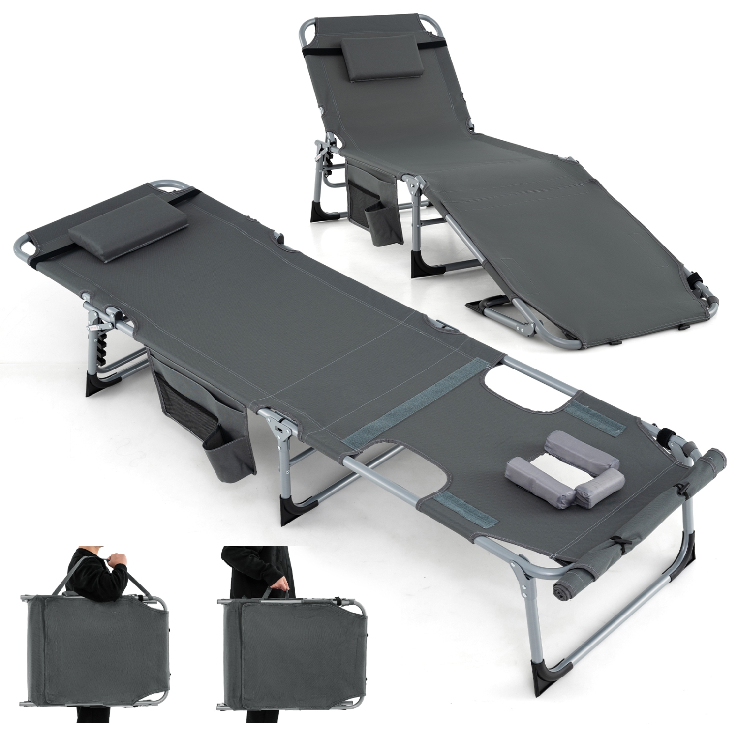 Gymax Outdoor Folding Chaise 5-Position Lounge Chair w/ Face Hole & Adjustable Footrest