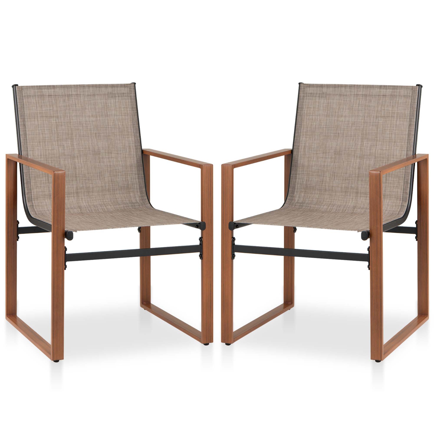 Gymax 2 PCS Outdoor Dining Chairs Patio Furniture Chair w/ Breathable Seat & Backrest