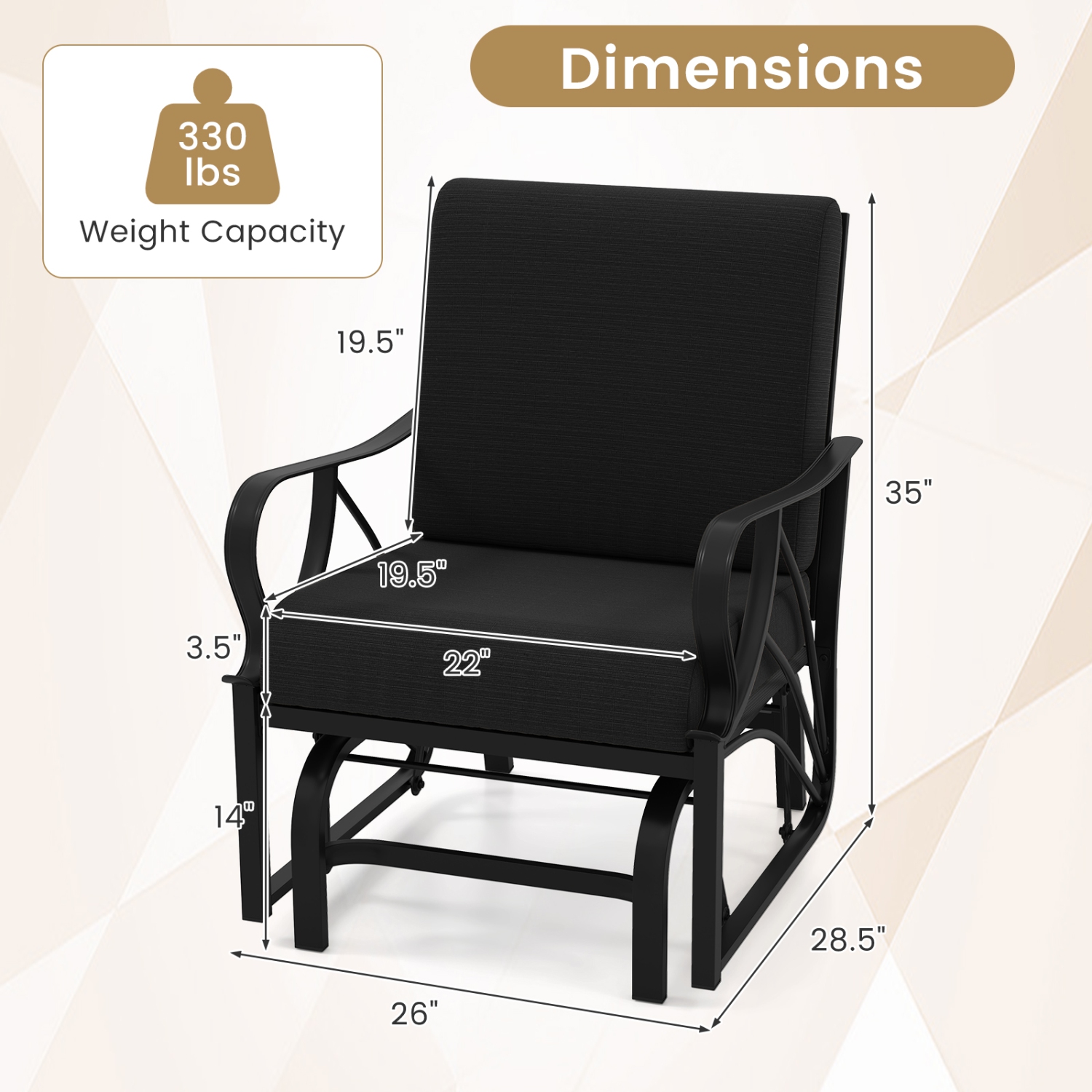 Gymax Patio Glider Chair Single Outdoor Rocking Chair w/ Seat & Back Cushions