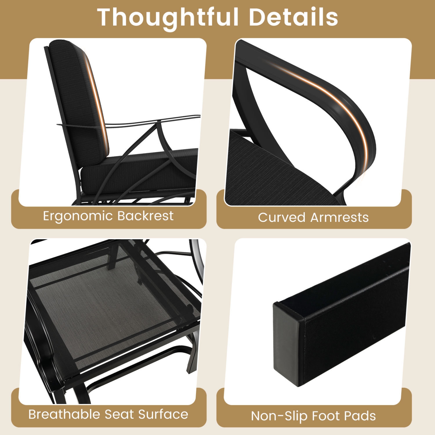 Gymax Patio Glider Chair Single Outdoor Rocking Chair w/ Seat & Back Cushions