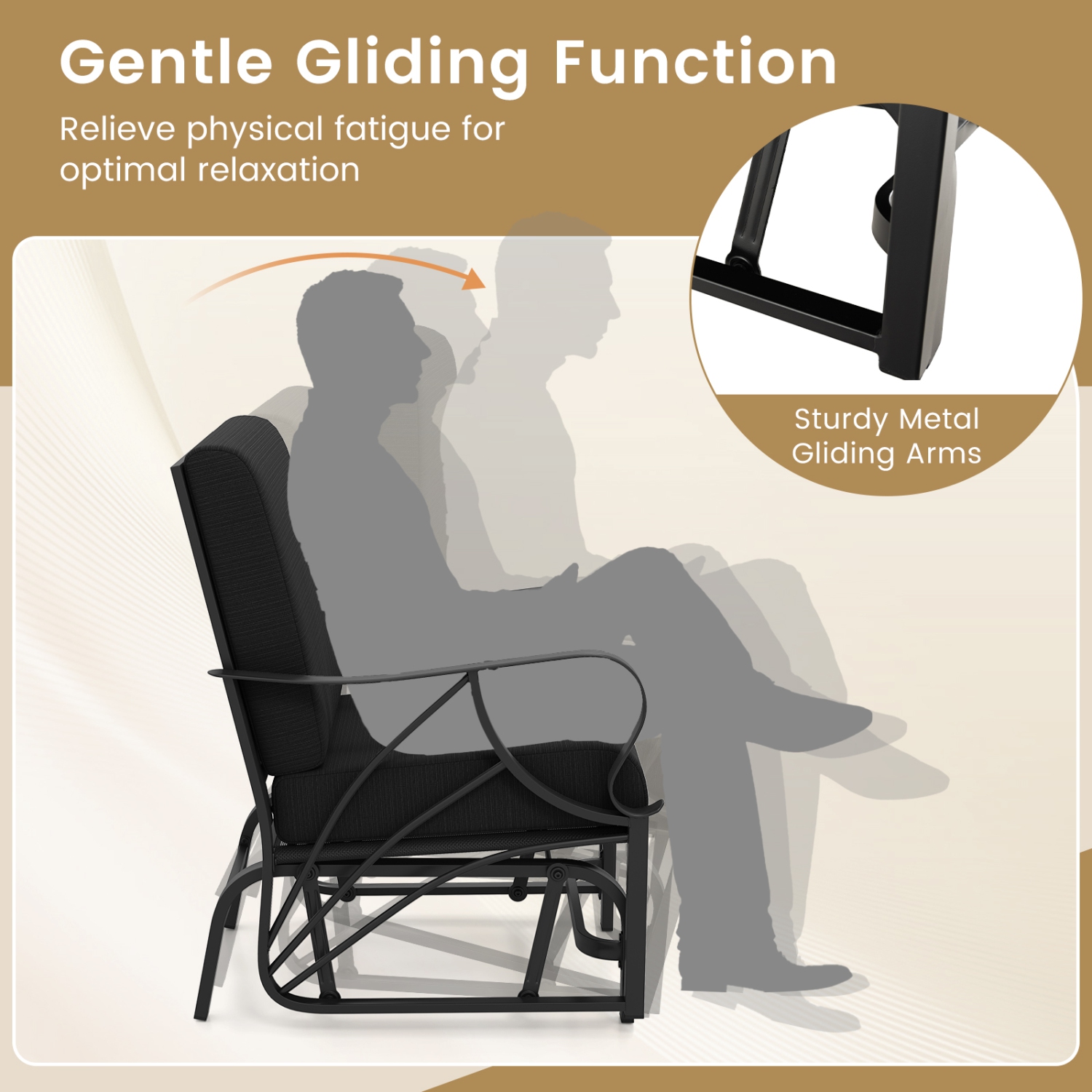 Gymax Patio Glider Chair Single Outdoor Rocking Chair w/ Seat & Back Cushions