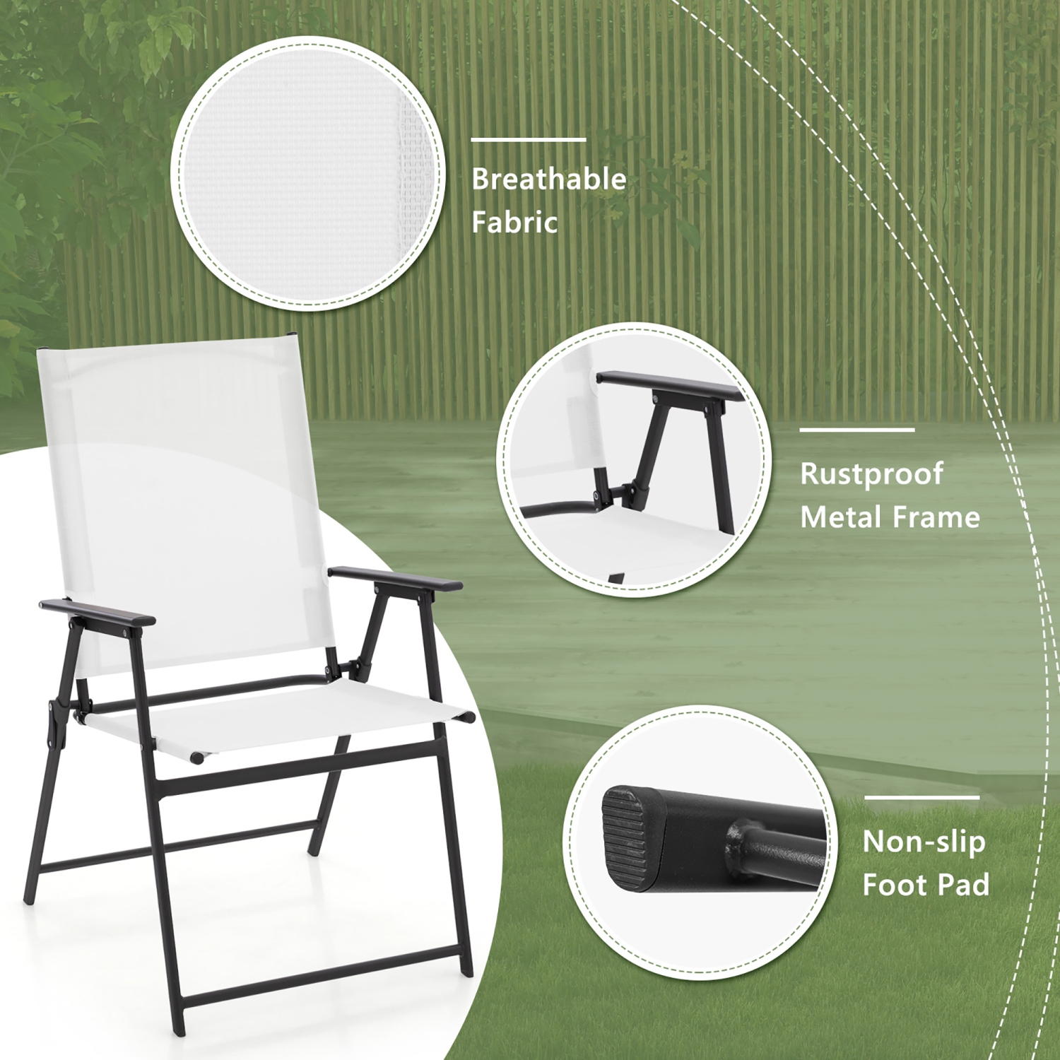 Gymax 2-Piece Patio Folding Chairs High Back Dining Chair Set w/ Weather-resistant Fabric