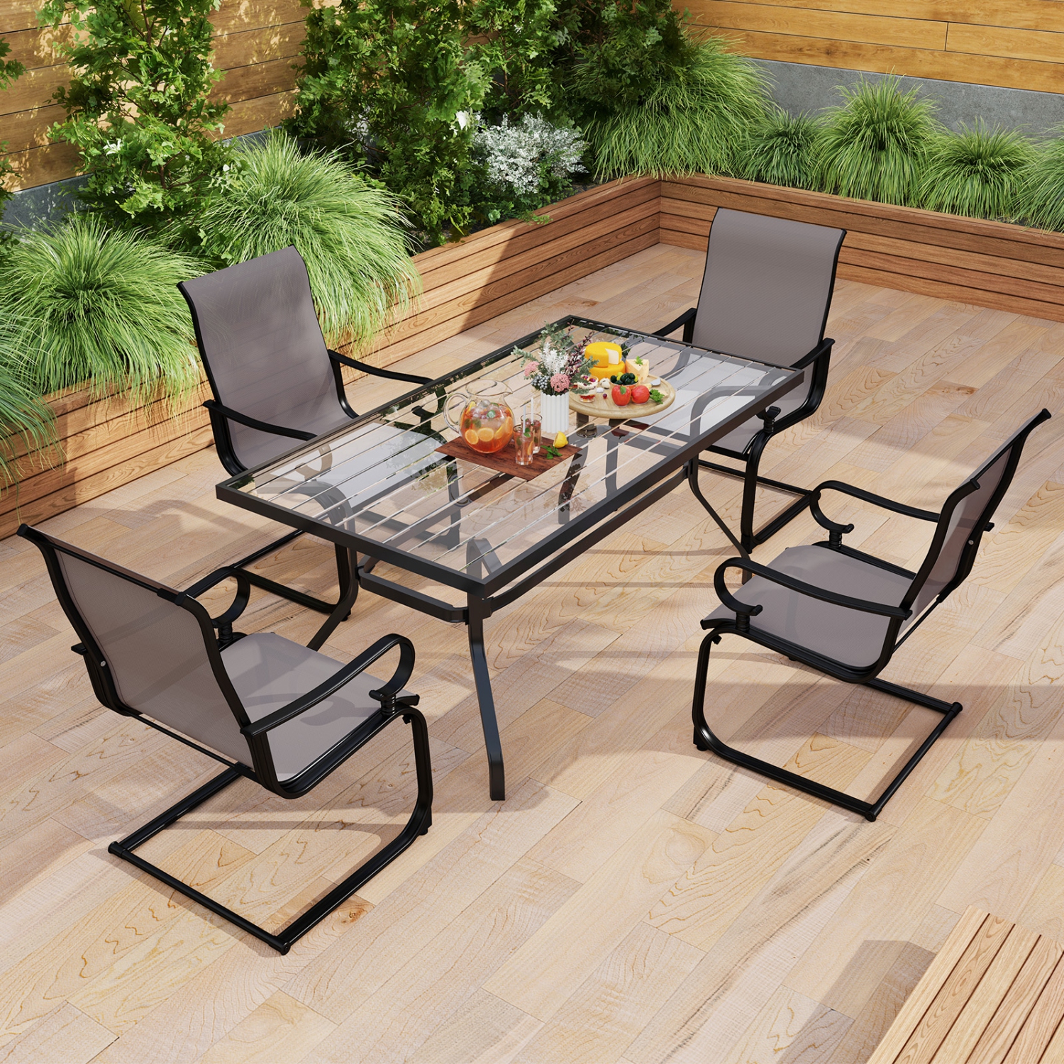 Gymax Patio Dining Chairs Set of 4 C-Spring Motion Patio Chairs w/ Metal Frame