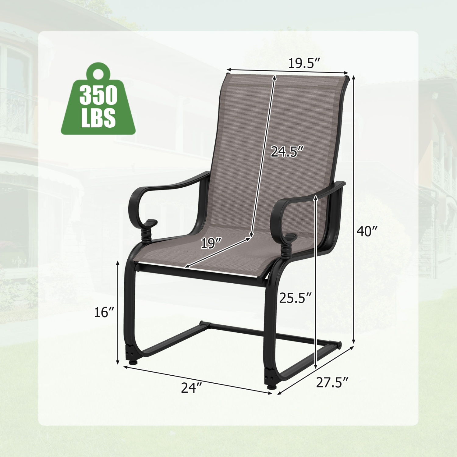 Gymax Patio Dining Chairs Set of 4 C-Spring Motion Patio Chairs w/ Metal Frame