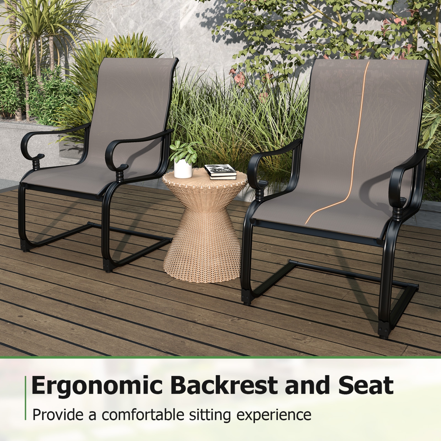 Gymax Patio Dining Chairs Set of 4 C-Spring Motion Patio Chairs w/ Metal Frame