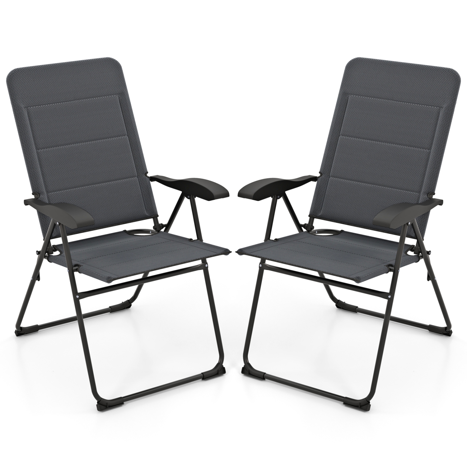 Gymax 2PCS Patio Folding Chairs Back Adjustable Reclining Padded Garden Furniture