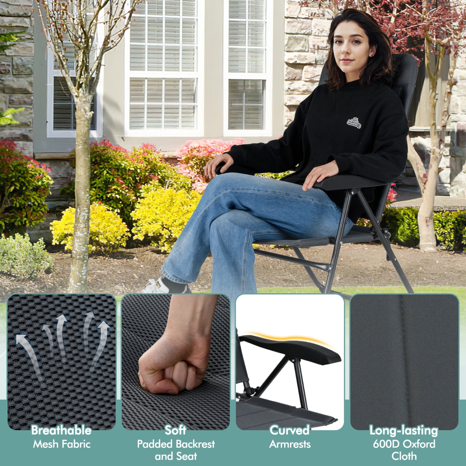 Gymax 2PCS Patio Folding Chairs Back Adjustable Reclining Padded Garden Furniture