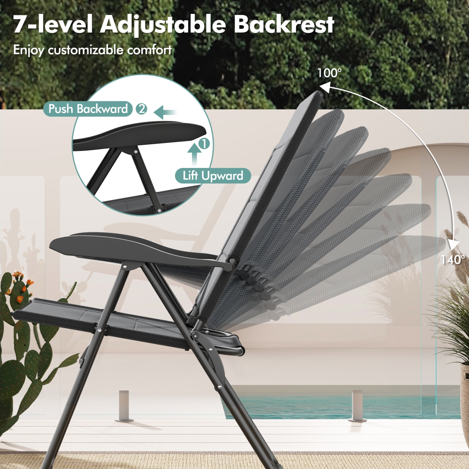Gymax 2PCS Patio Folding Chairs Back Adjustable Reclining Padded Garden Furniture