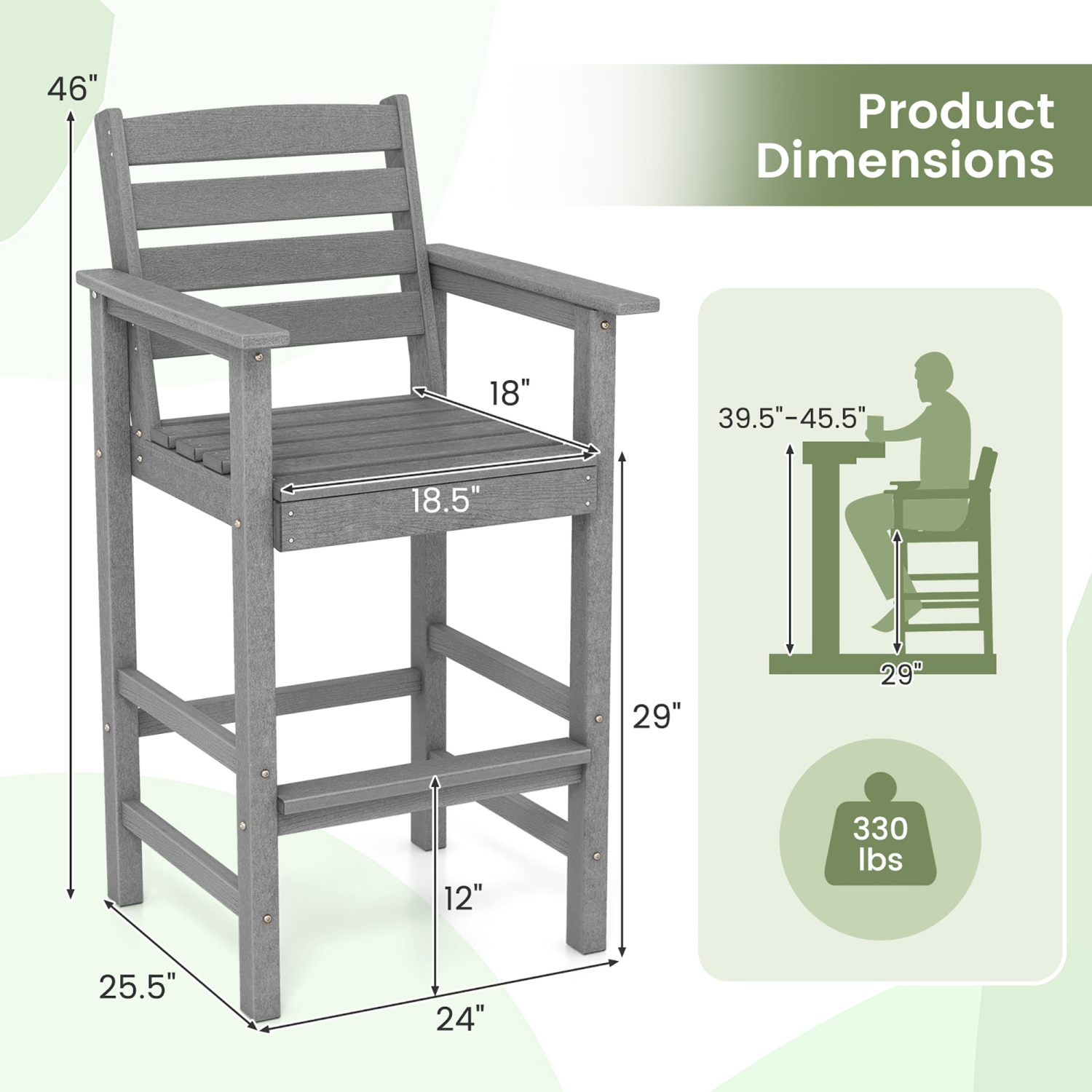 Gymax Patio Bar Stools Set of 4 Tall Adirondack Chair w/ Backrest Armrests & Footrests