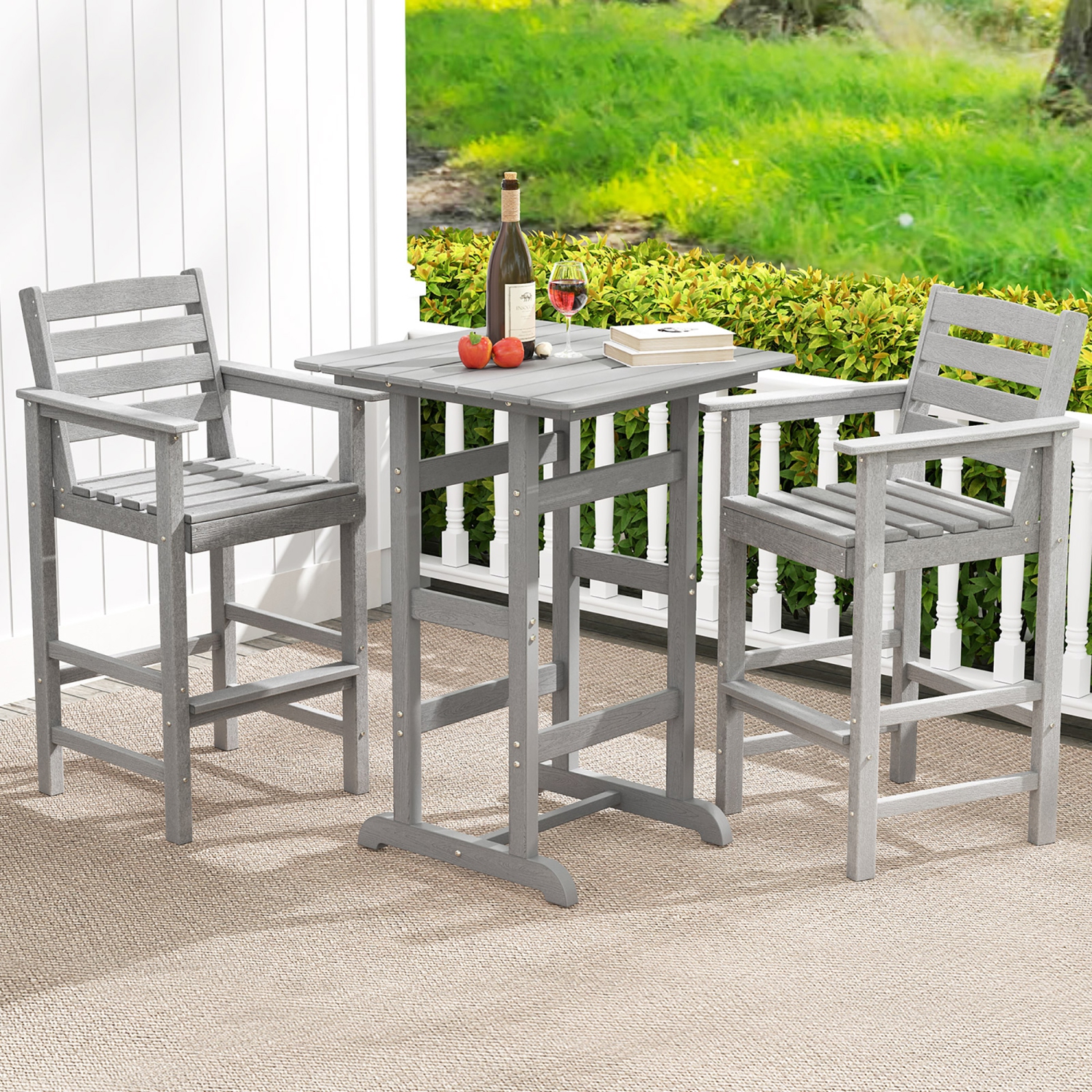 Gymax Patio Bar Stools Set of 4 Tall Adirondack Chair w/ Backrest Armrests & Footrests