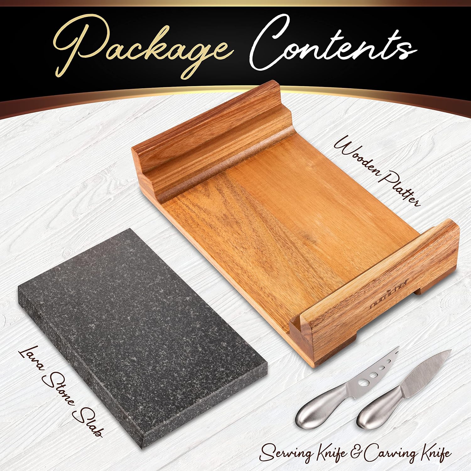 Assiette à griller pour la présentation des viandes grillées, ensemble de plateaux de roches avec couteaux en acier inoxydable, épais et robuste,