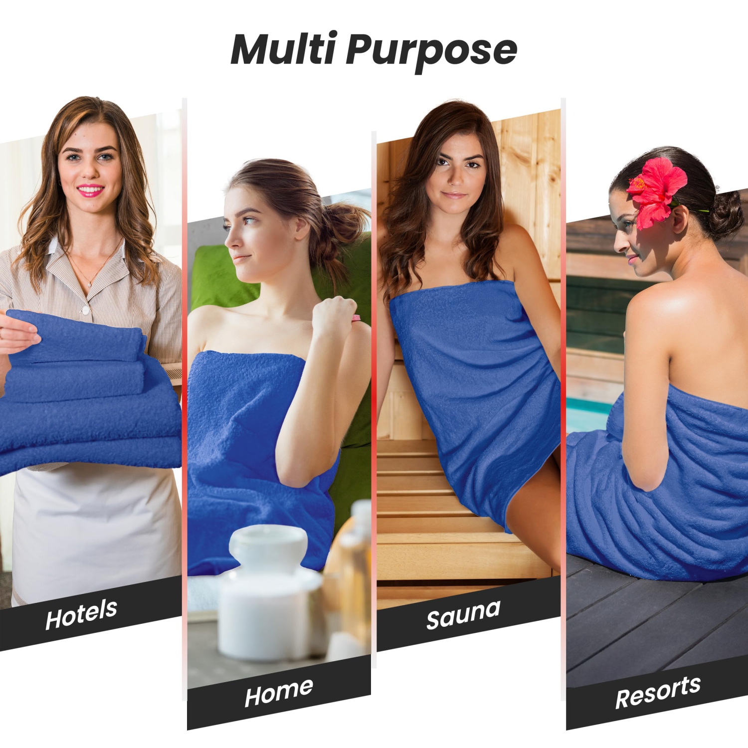 Canadian Linen Royale Face Towels Set, 13"x13", 4 Pack, Lightweight Quick Dry Soft Absorbent Cotton Shower Cloth for Hotel Spa Resorts Salon Gym, Blue