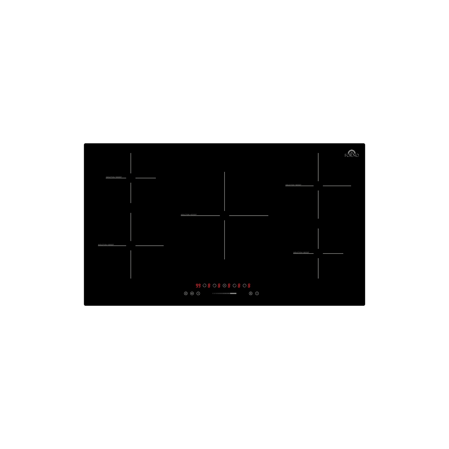 Forno Parco – Surface de cuisson à induction de 36&nbsp;po, 5 zones, puissance totale 10&nbsp;200&nbsp;W, commandes tactiles, 9 niveaux de puissance