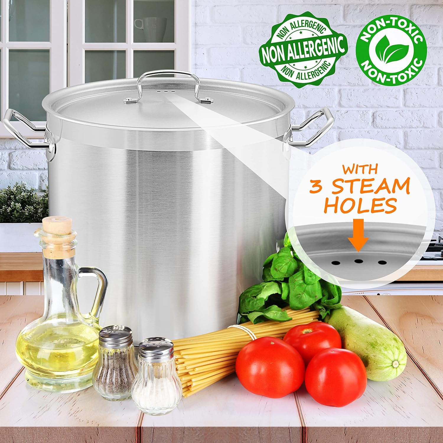 Marmite en acier inoxydable de NutriChefKitchen, marmite à induction robuste de 30 pte avec couvercle en acier inoxydable, distribution uniforme de