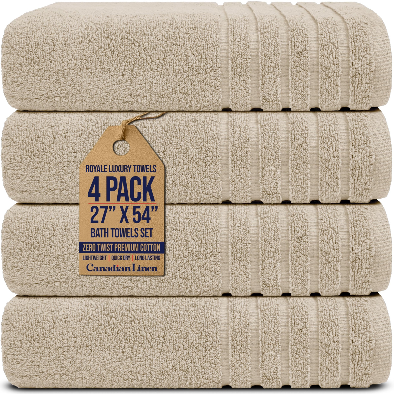 Canadian Linen Royale Bath Towels Set, 27"x54", 4 Pack, Lightweight Quick Dry Soft Absorbent Cotton Large Bathroom Towel for Home Hotel Spa Yoga,