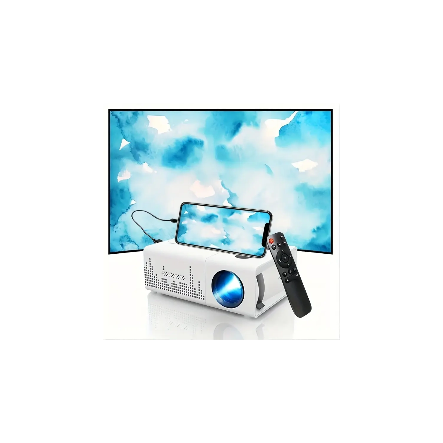 Mini projecteur compact avec télécommande, écran rétractable de 100&nbsp;po et trépied ajustable pour cinéma maison, bureau ou extérieur