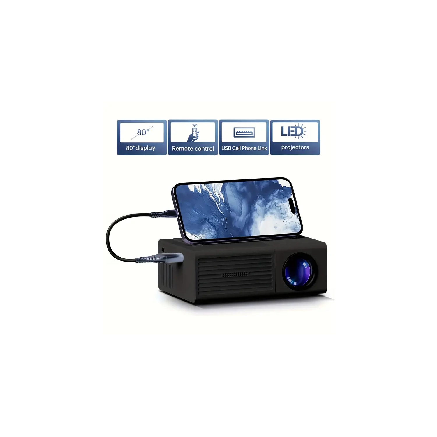 Portable Mini Projector with 15ft Inflatable Screen and Adjustable Floor Stand for Outdoor and Home Use