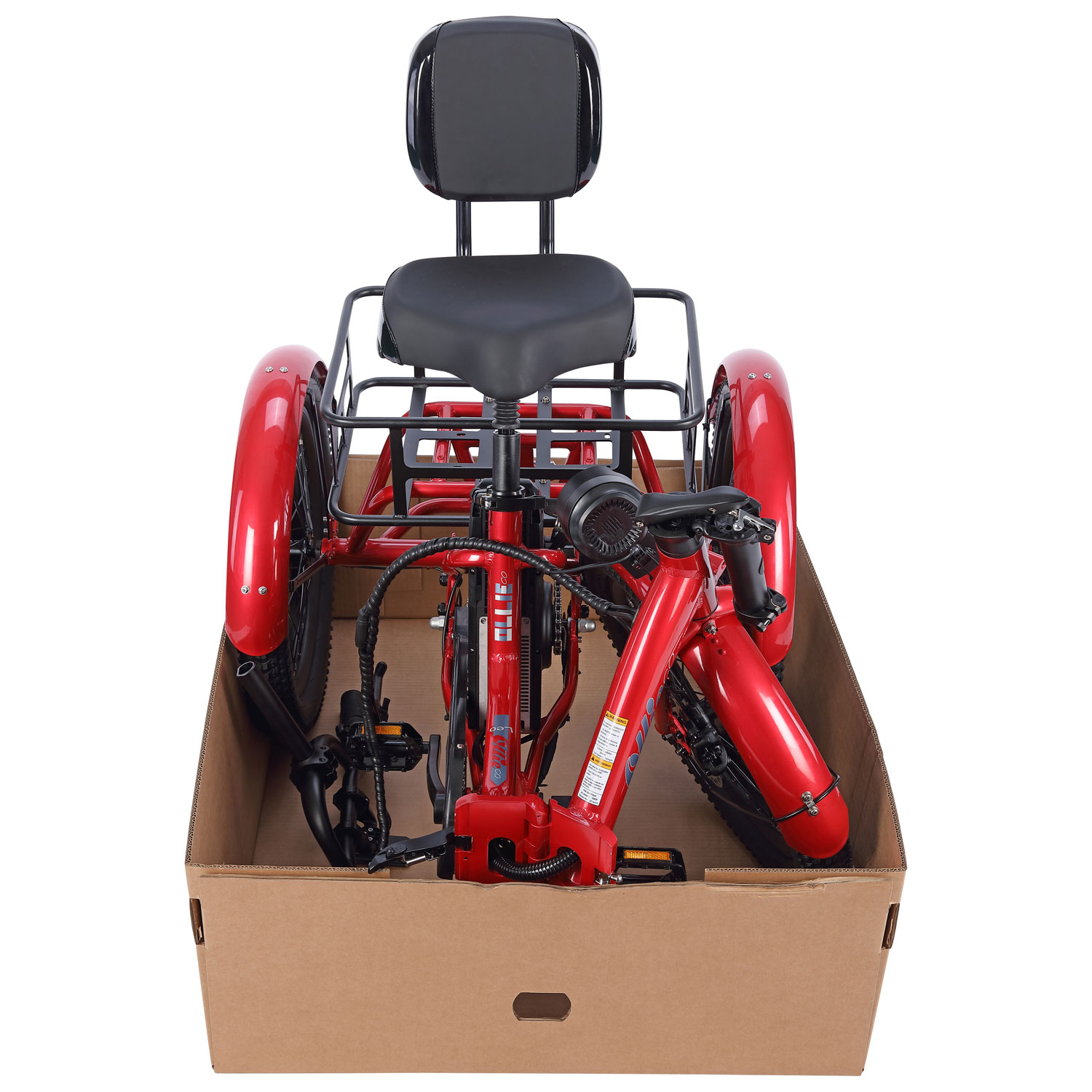 Tricycle électrique pliable à cadre bas Leo de Ollie - Rouge