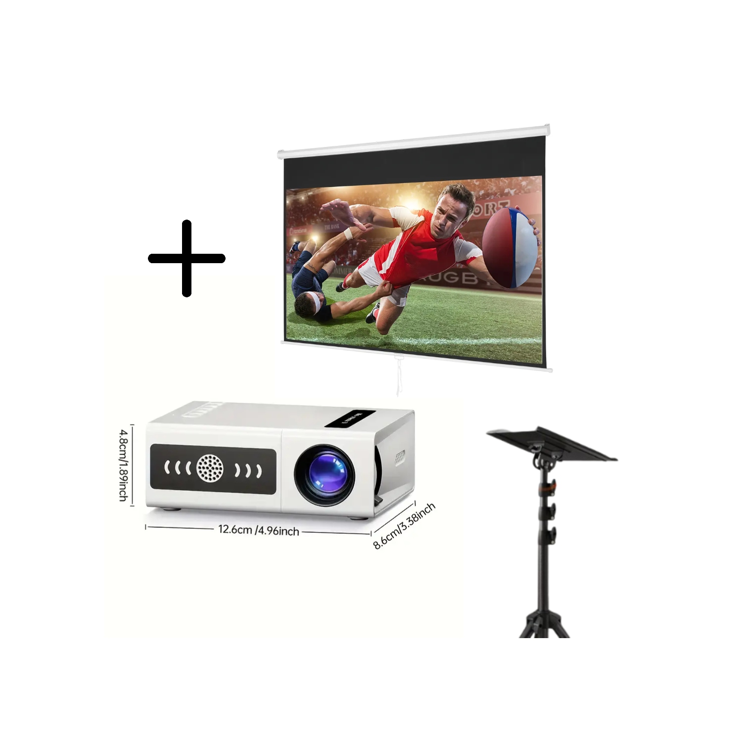 Ultra-Bright 3000+ Full HD Mini Projector, 4K 1080P Retractable Screen & Adjustable Projector Stand – Perfect for Home Theater, Outdoor Movie Nights
