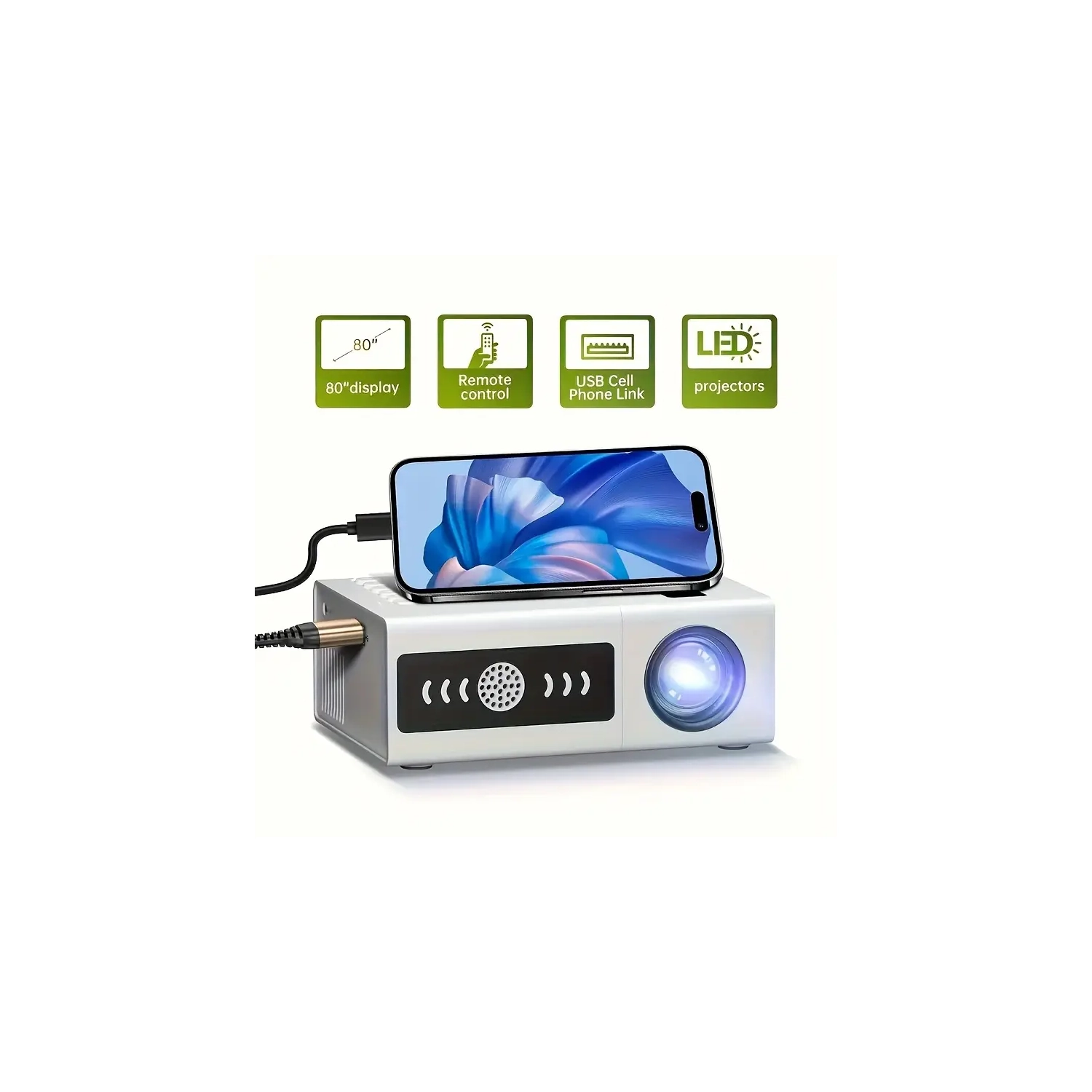 Ultra-Bright 3000+ Full HD Mini Projector, 4K 1080P Retractable Screen & Adjustable Projector Stand – Perfect for Home Theater, Outdoor Movie Nights