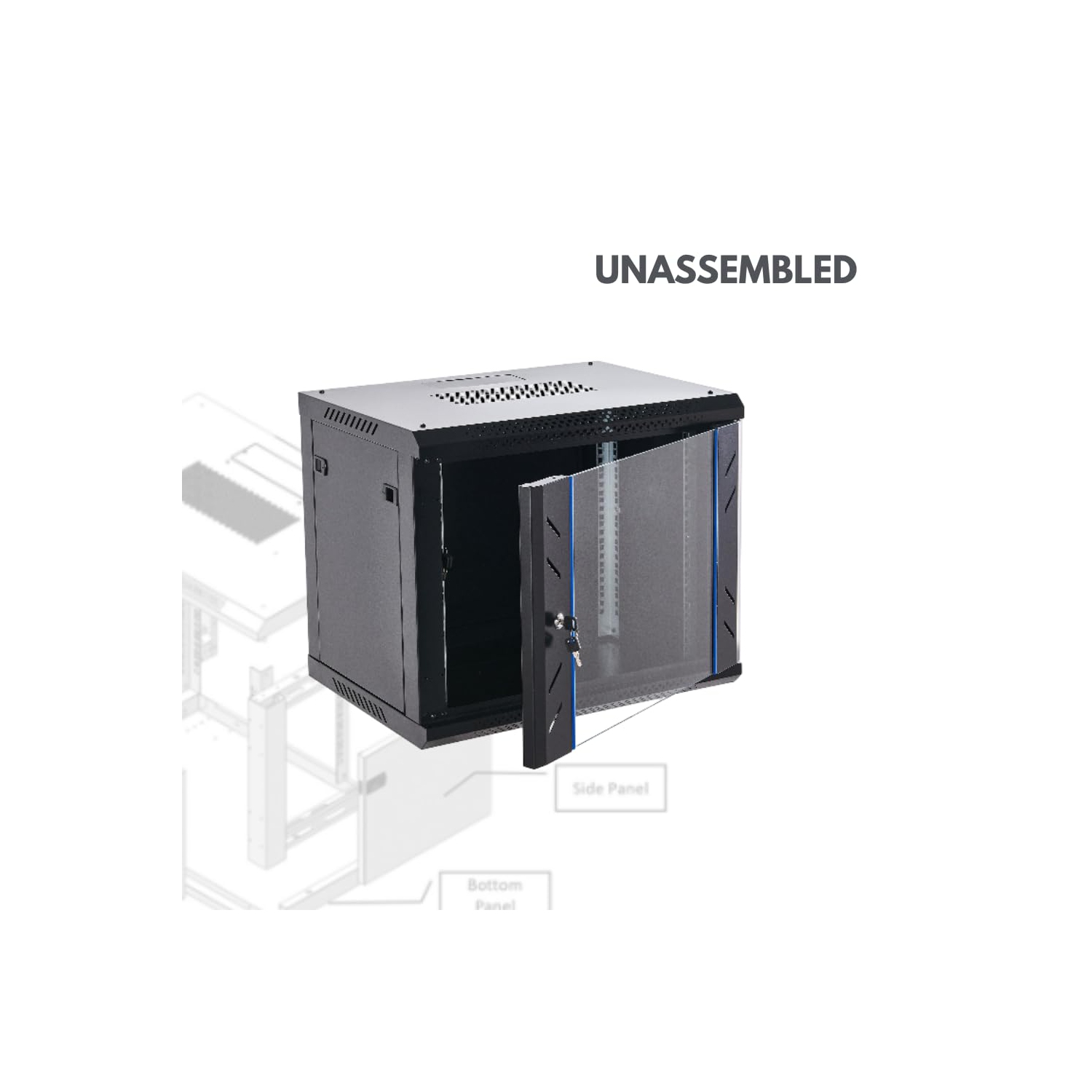 Armoire de serveur réseau à montage mural 9U | Porte en verre verrouillable, 2 ventilateurs, boîtier réseau de 24 po de profondeur pour