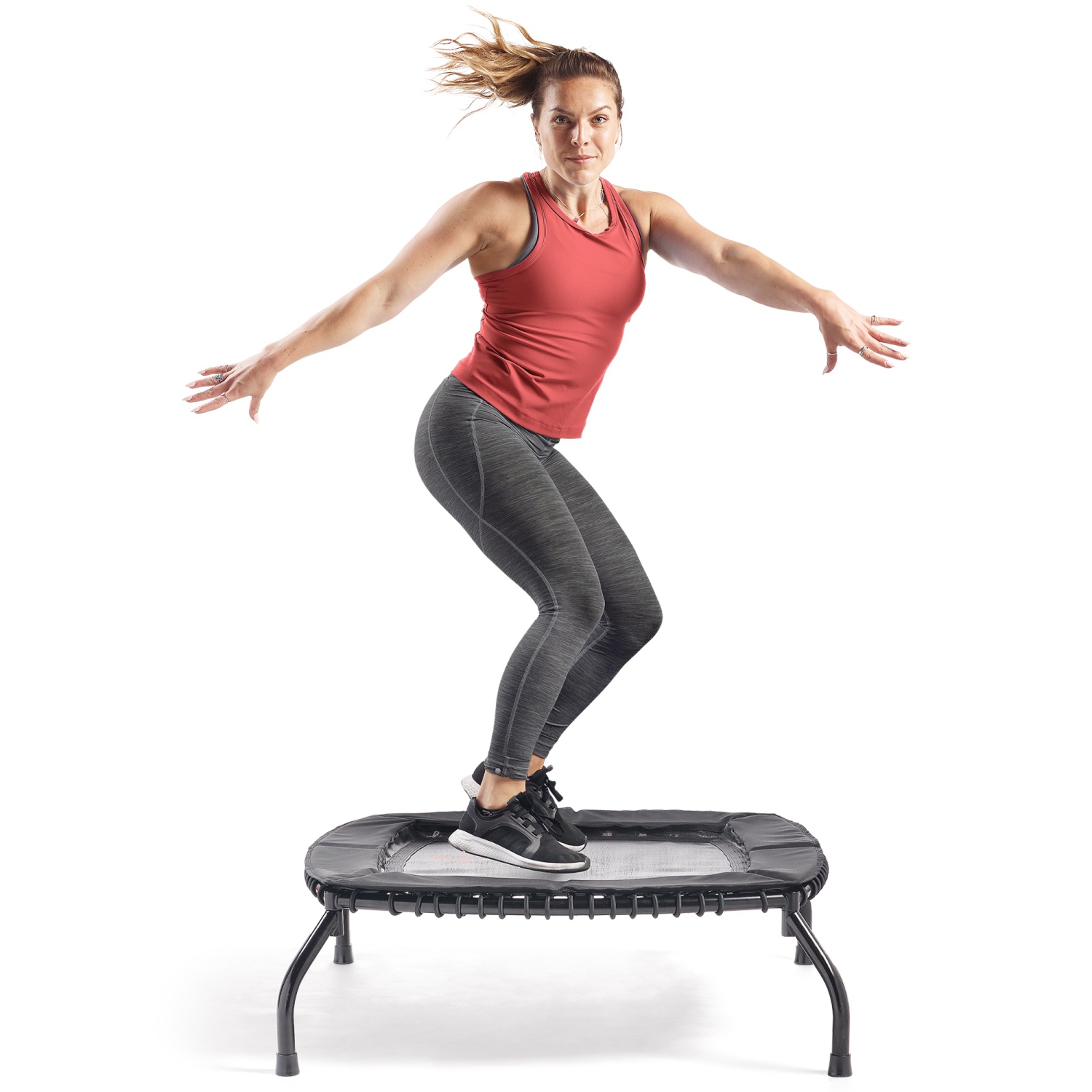 Sunny Health & Fitness Springless Mini Fitness Trampoline – Premium Adjustable Bungee-Style Indoor/Outdoor Exercise Rebounder for Quieter and Safer
